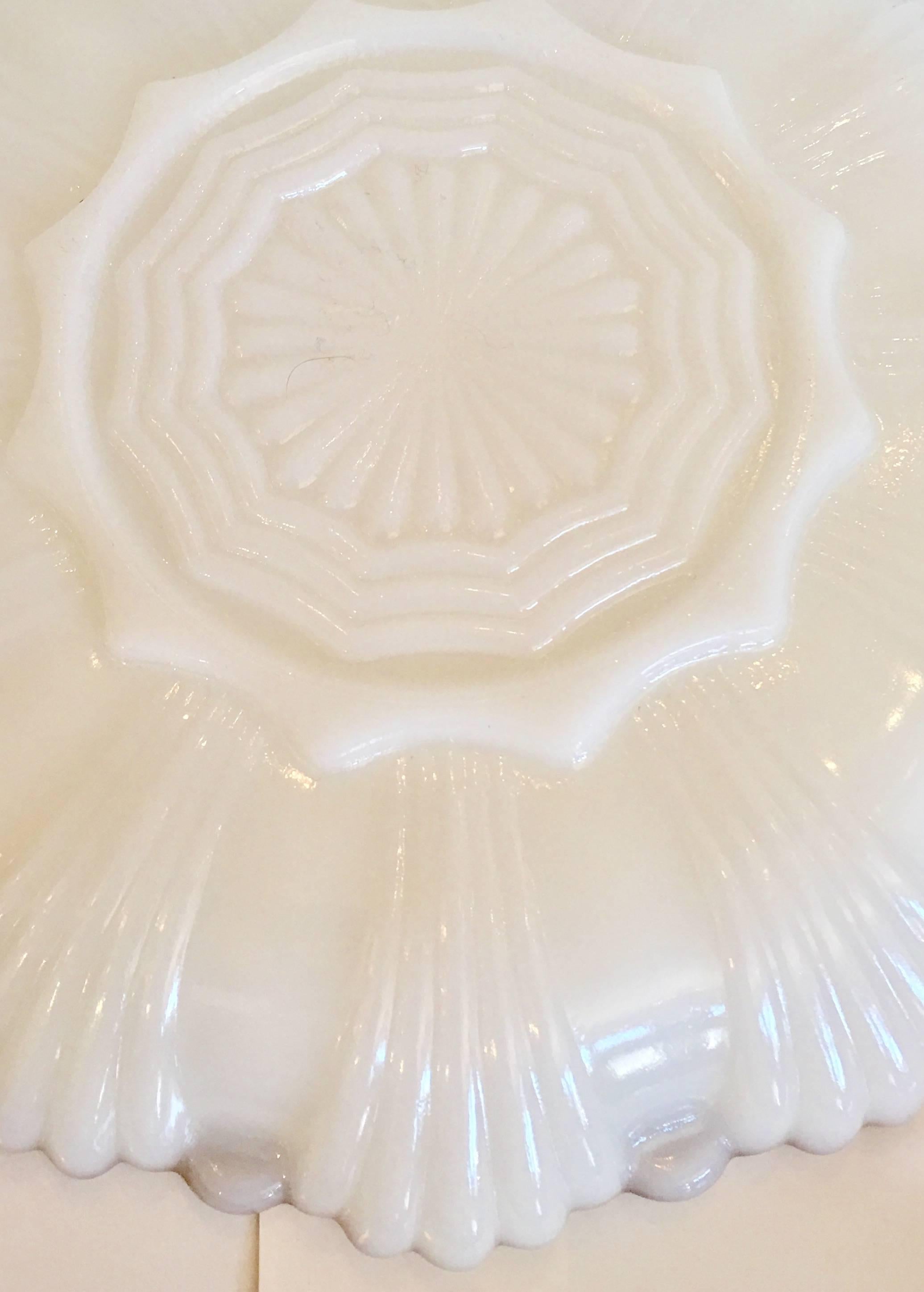 milk glass egg plate with gold trim