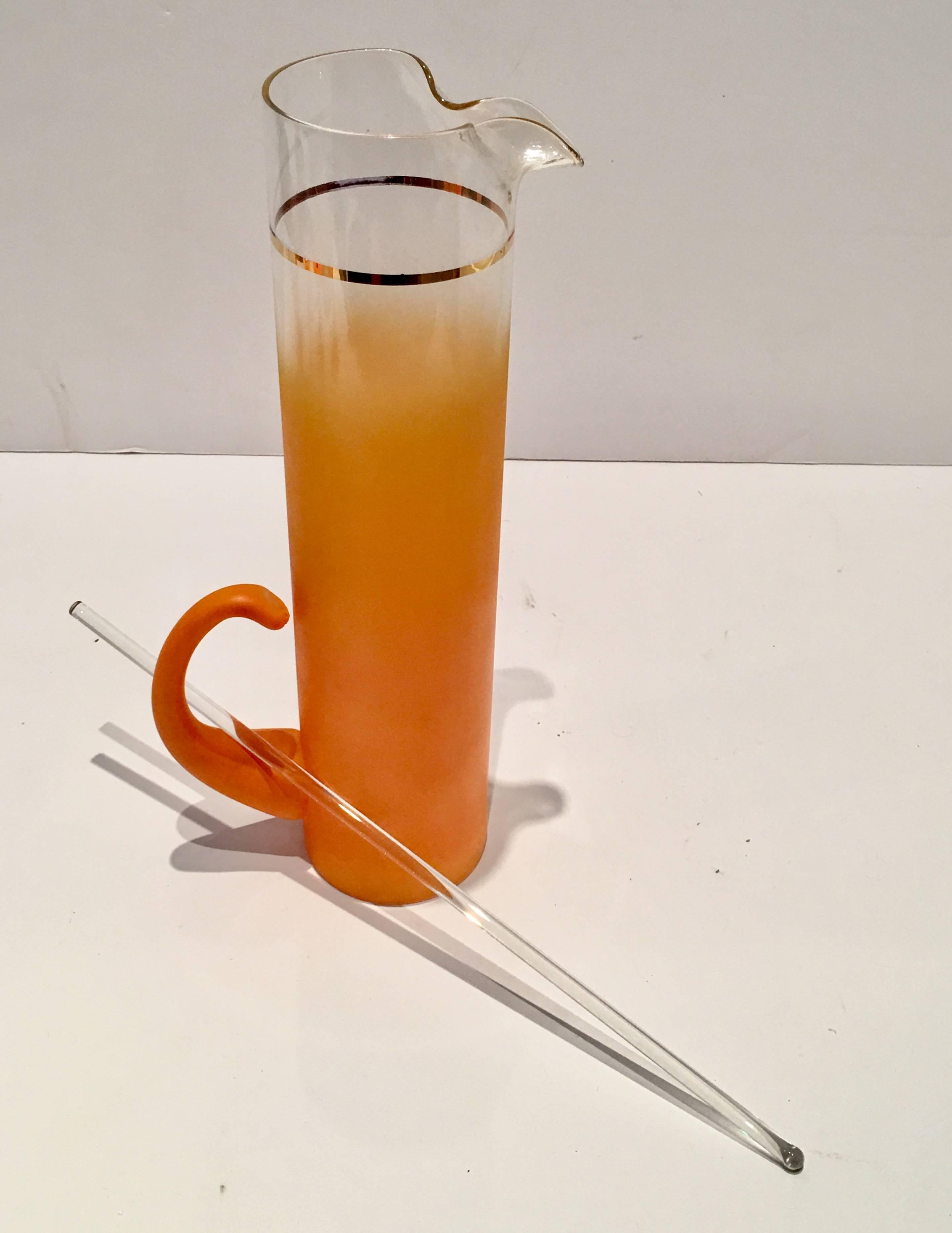 Vintage Orange Frosted Glass and 22 Karat Gold Eight Piece Martini