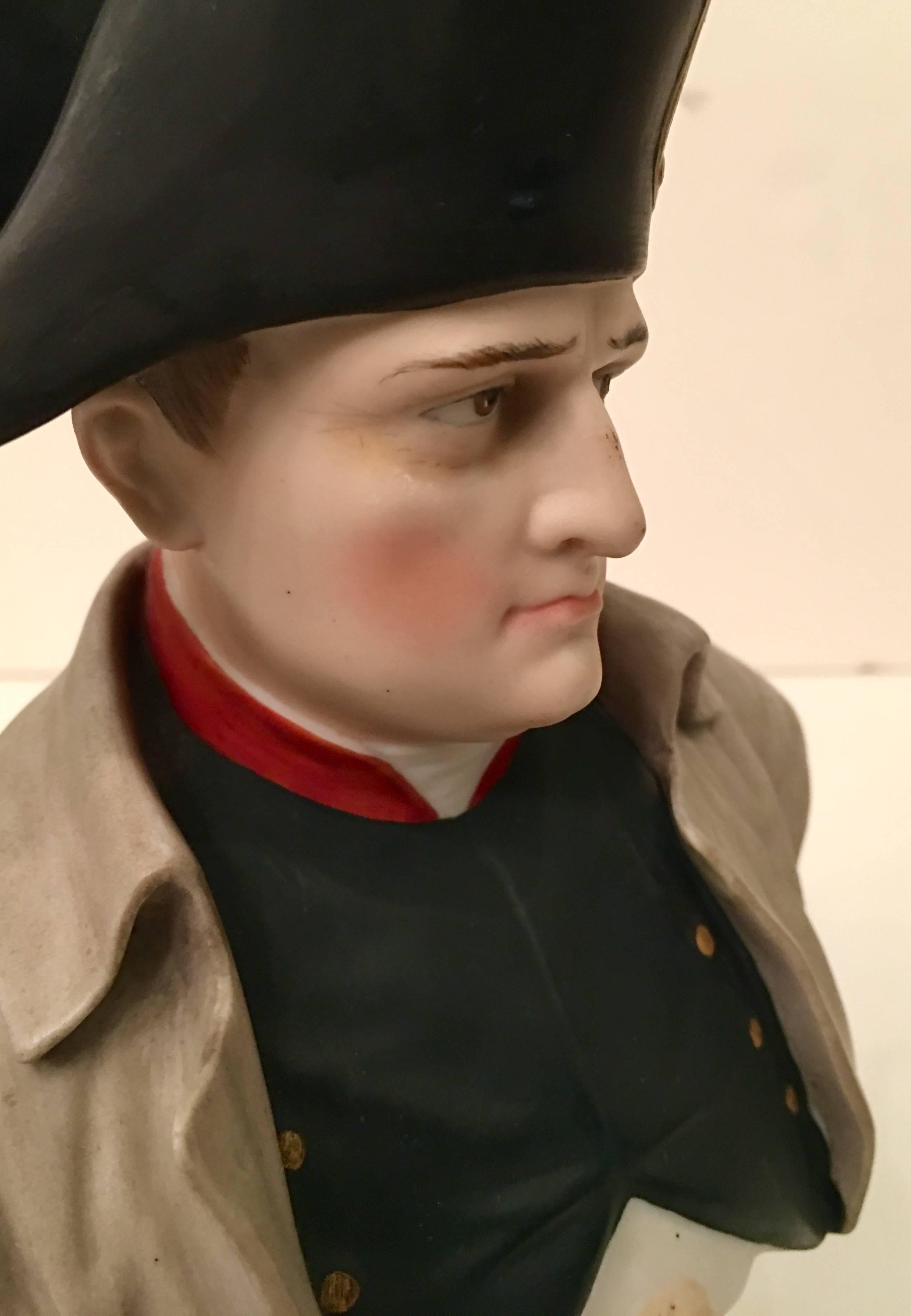 Antique German Meissen  Porcelain Hand-Painted Napoleon Sculpture Bust 3