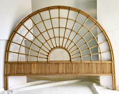 Vintage Rattan and Leather Queen Headboard