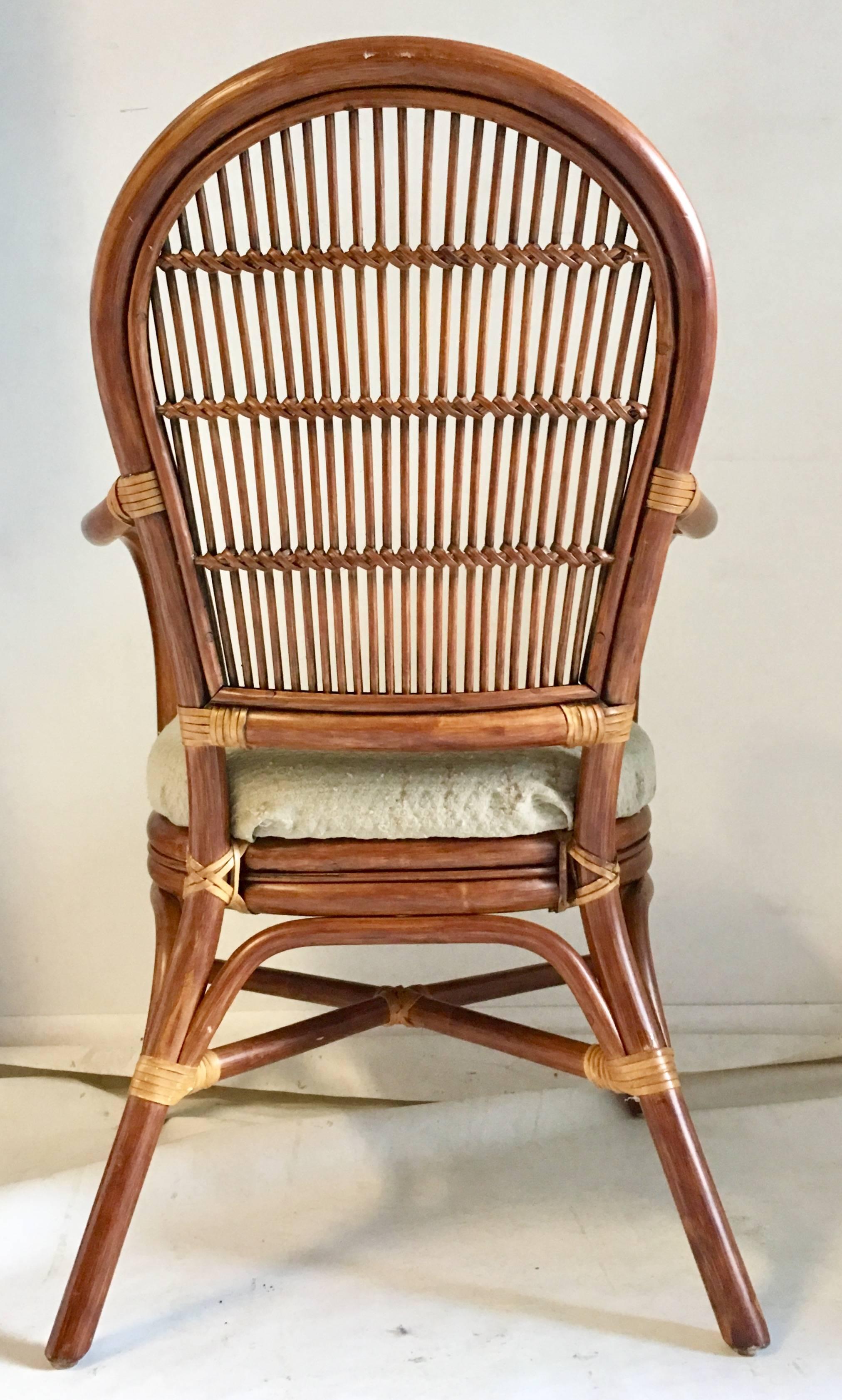 Leather Set of Four Vintage Rattan Armchairs