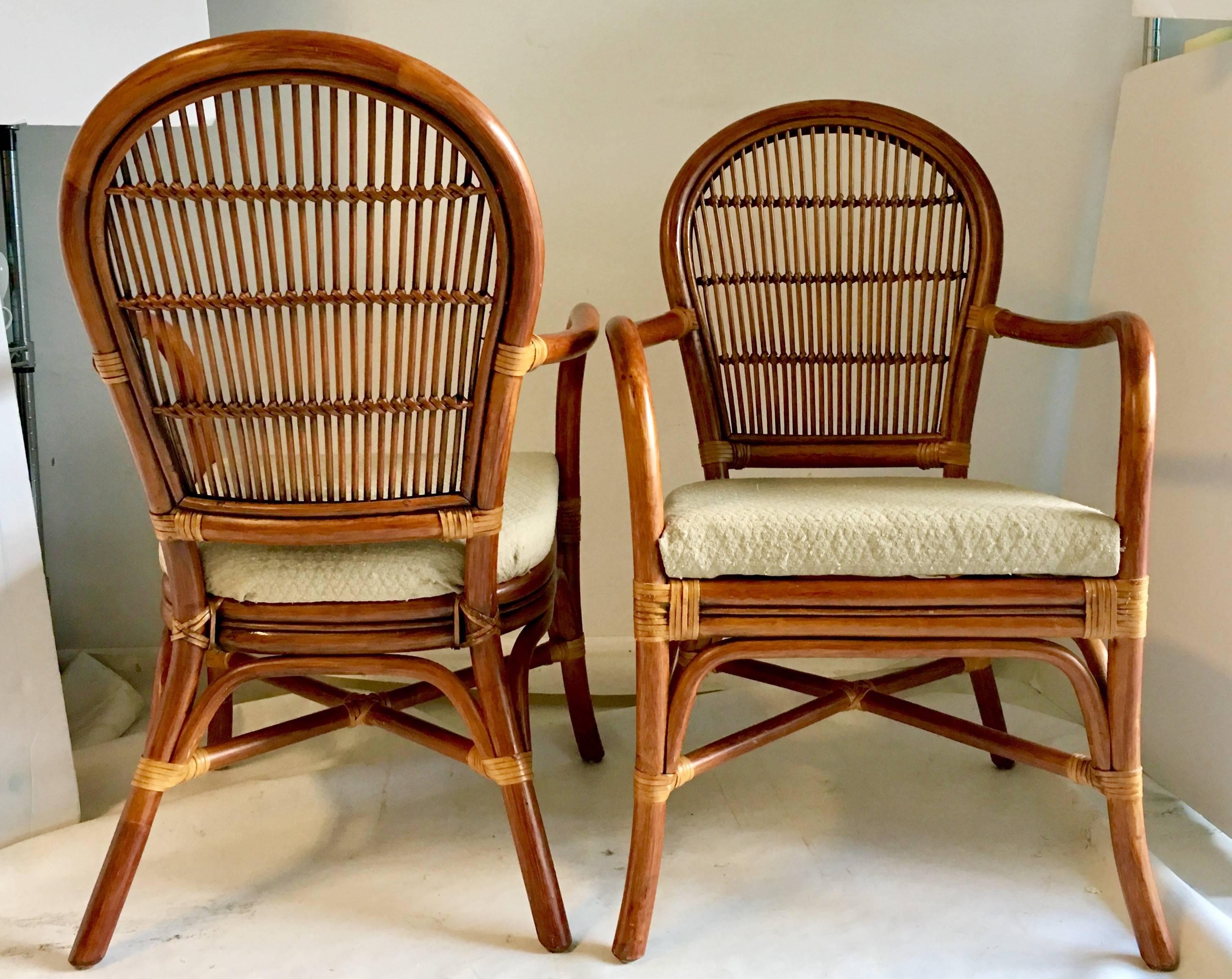 Set of Four Vintage Rattan Armchairs In Excellent Condition In West Palm Beach, FL