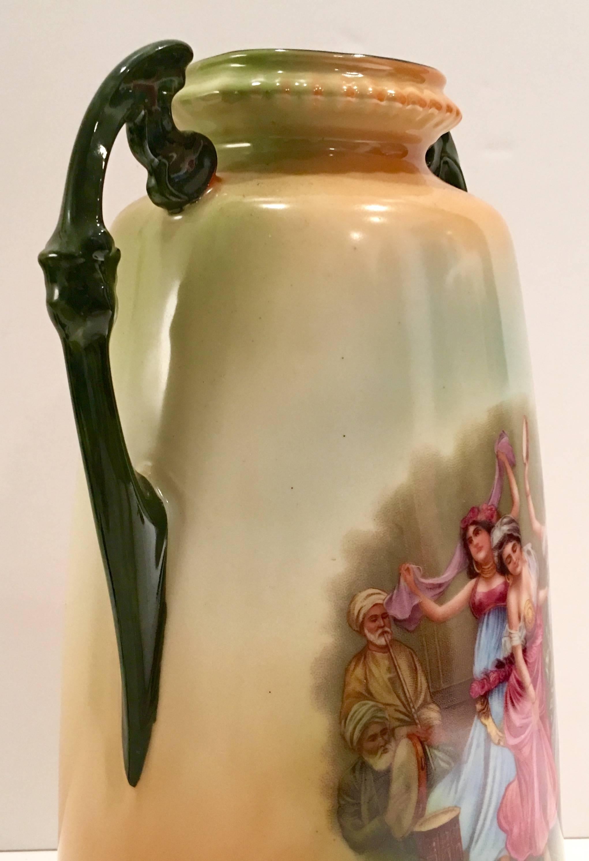 Austrian Porcelain Hand-Painted Two Handle Vase, 
