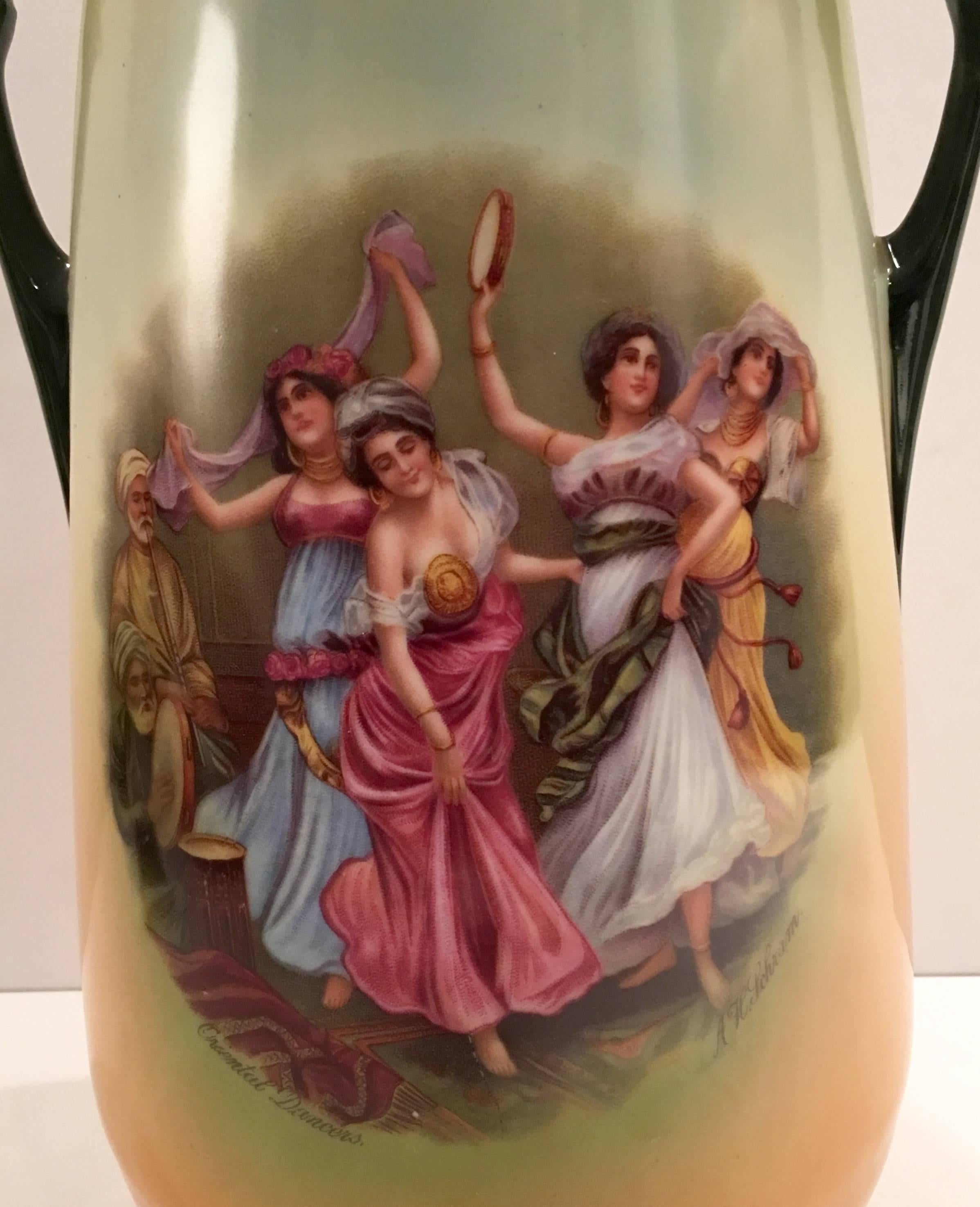 20th Century Austrian Porcelain Hand-Painted Two Handle Vase, 