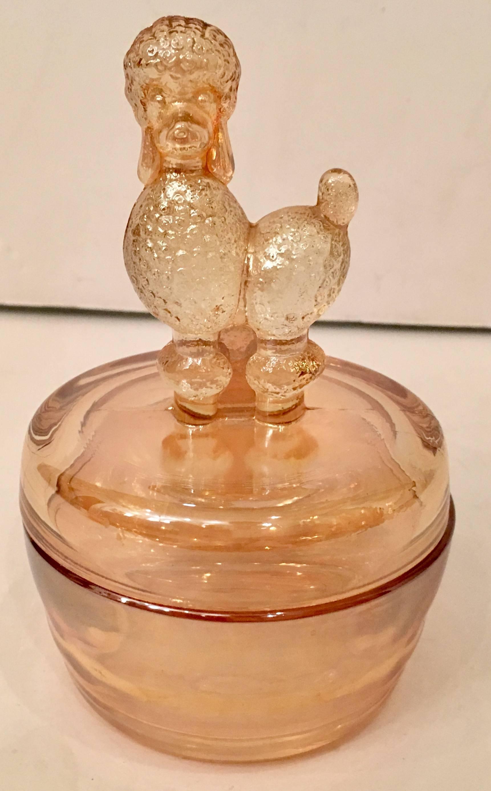 Pair of Vintage Peach Luster Glass Lidded Jars In Excellent Condition In West Palm Beach, FL
