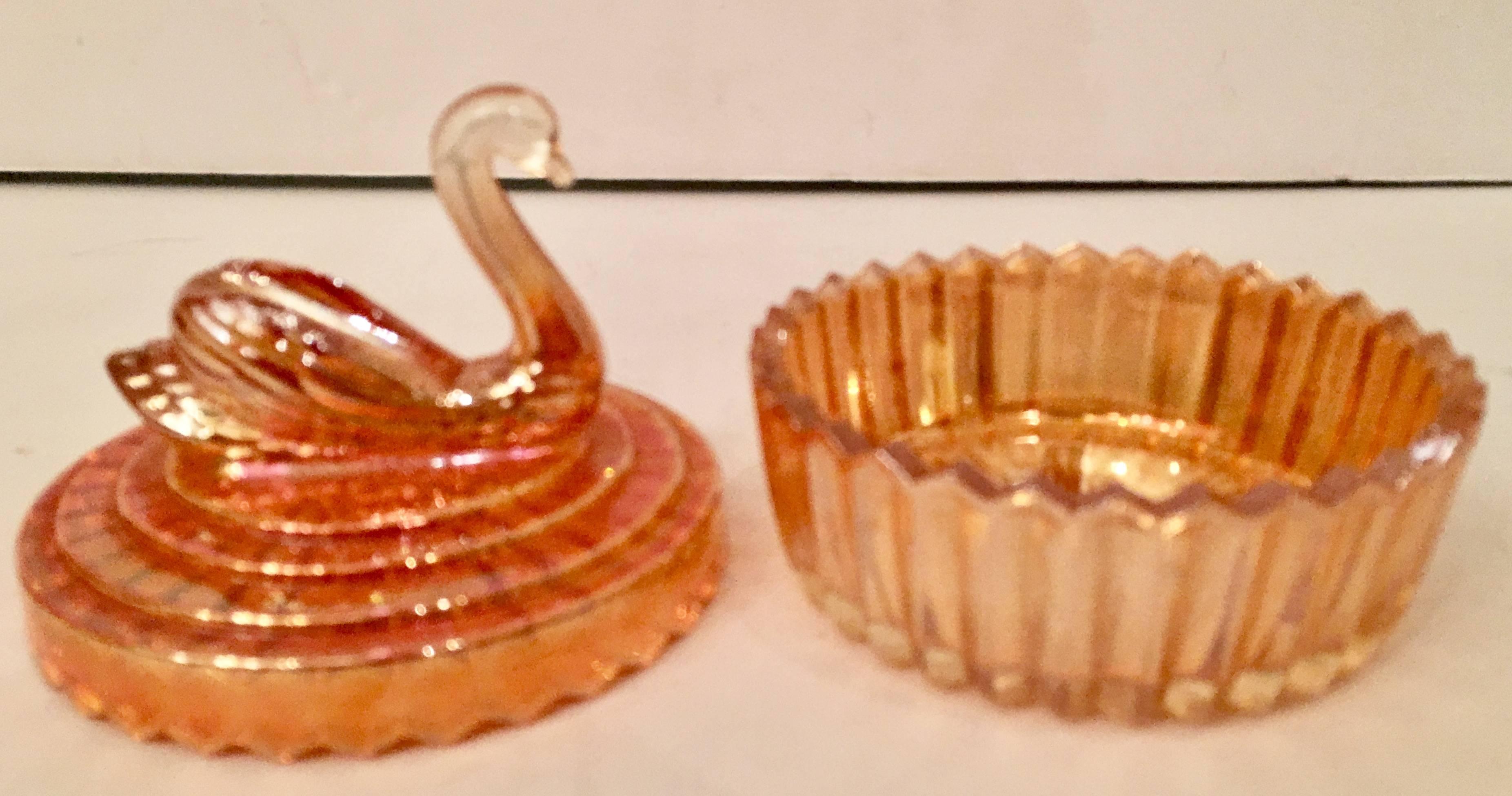 20th Century Pair of Vintage Peach Luster Glass Lidded Jars