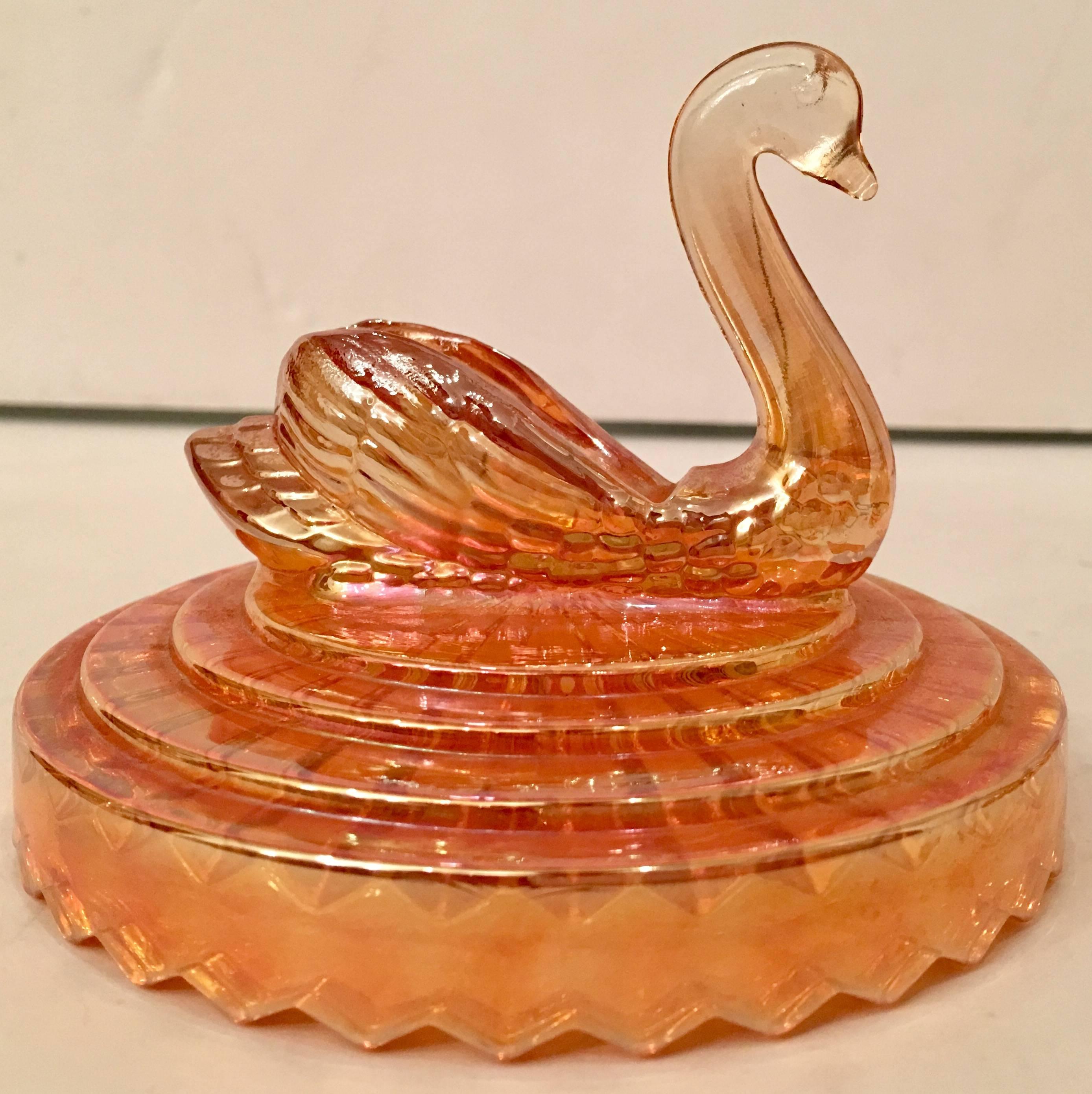 Blown Glass Pair of Vintage Peach Luster Glass Lidded Jars