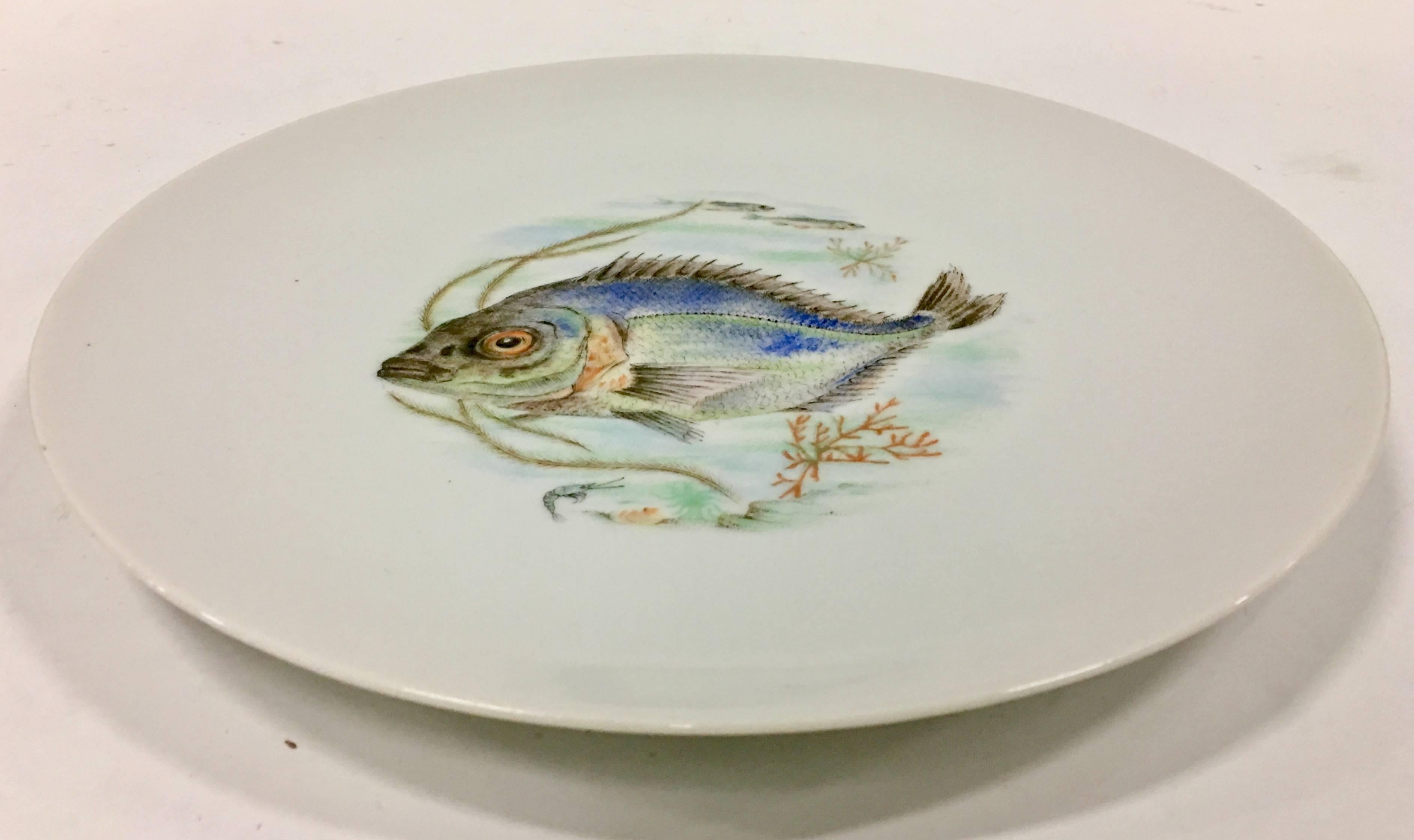 20th Century Mid-Century German Porcelain Hand-Painted Fish Serving Set of Seven For Sale