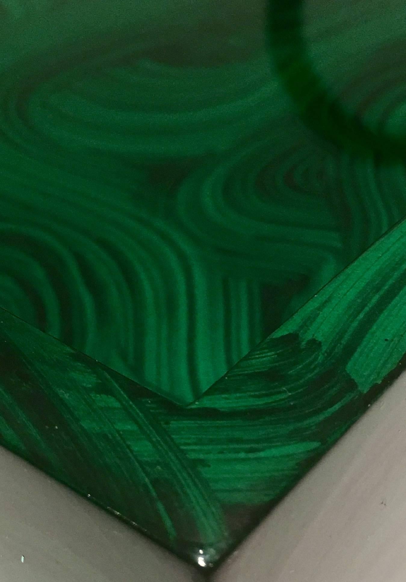 Felt Contemporary Malachite Lacquered Wood and Nickel Silver Tray