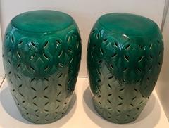 Pair of Ceramic Glaze Emerald Green Garden Stools