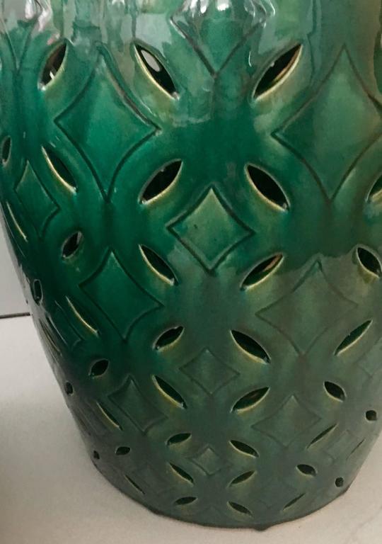 Pair of Ceramic Glaze Emerald Green Garden Stools at 1stDibs green