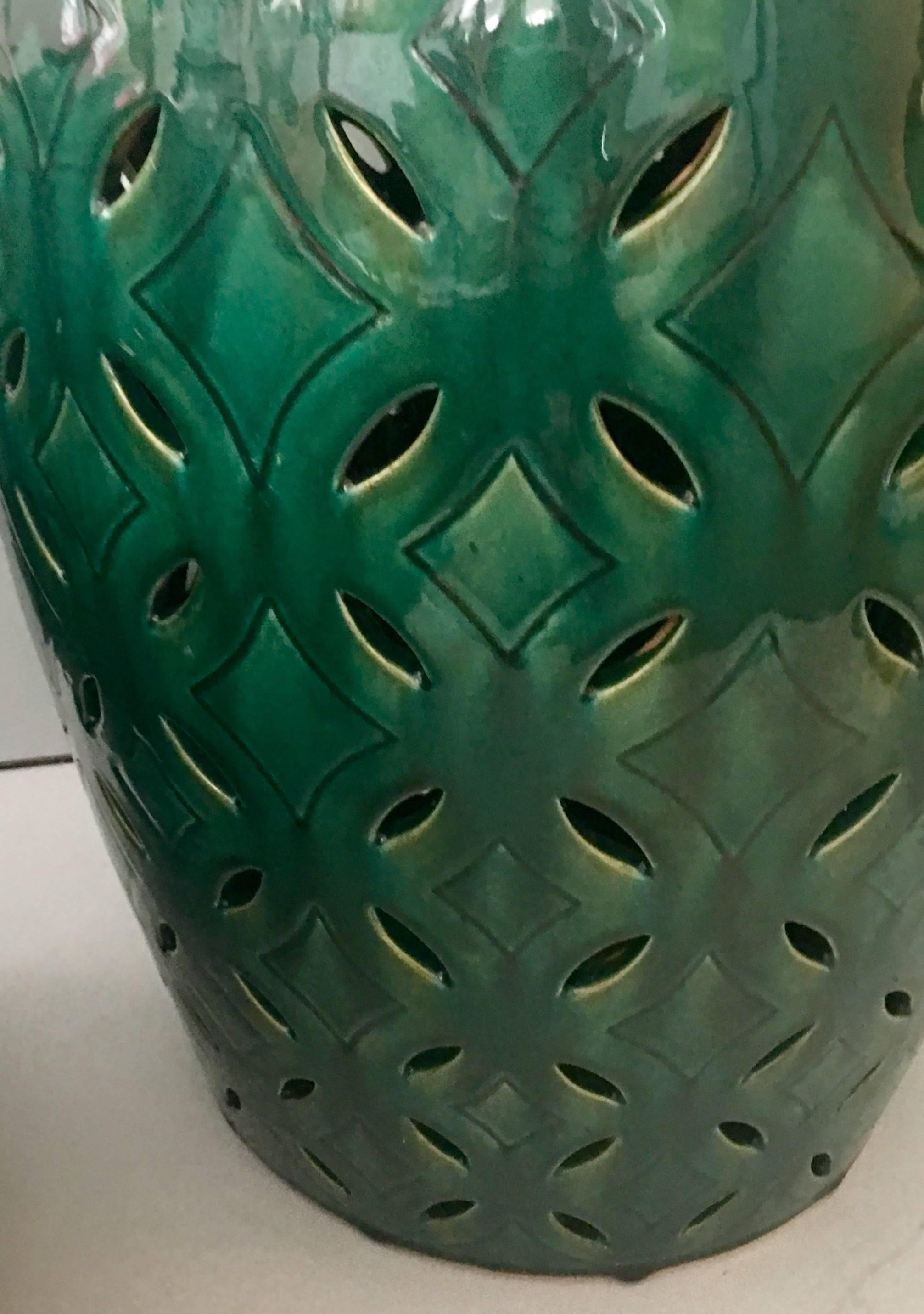 green ceramic garden stool