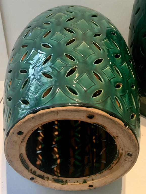 Pair of Ceramic Glaze Emerald Green Garden Stools at 1stDibs green