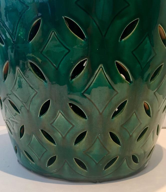 Pair of Ceramic Glaze Emerald Green Garden Stools at 1stDibs green