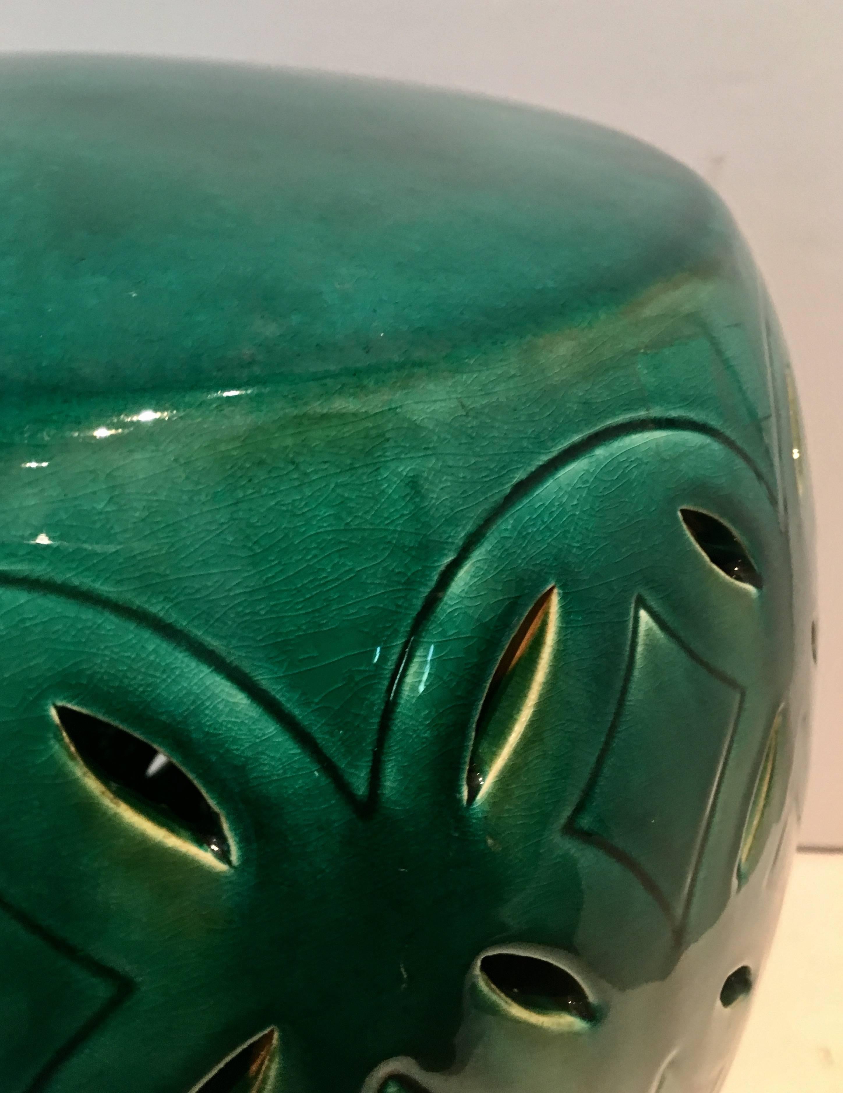 Chinese Export Pair of Ceramic Glaze Emerald Green Garden Stools