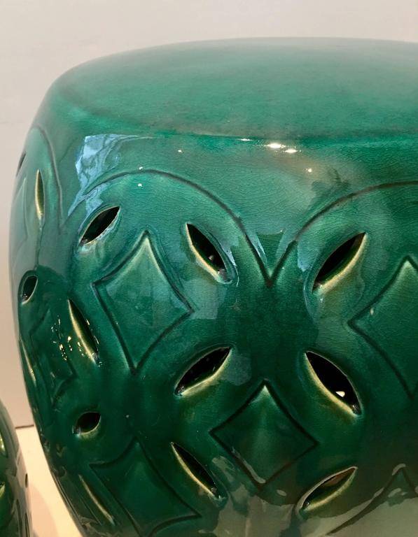 Pair of Ceramic Glaze Emerald Green Garden Stools at 1stDibs green