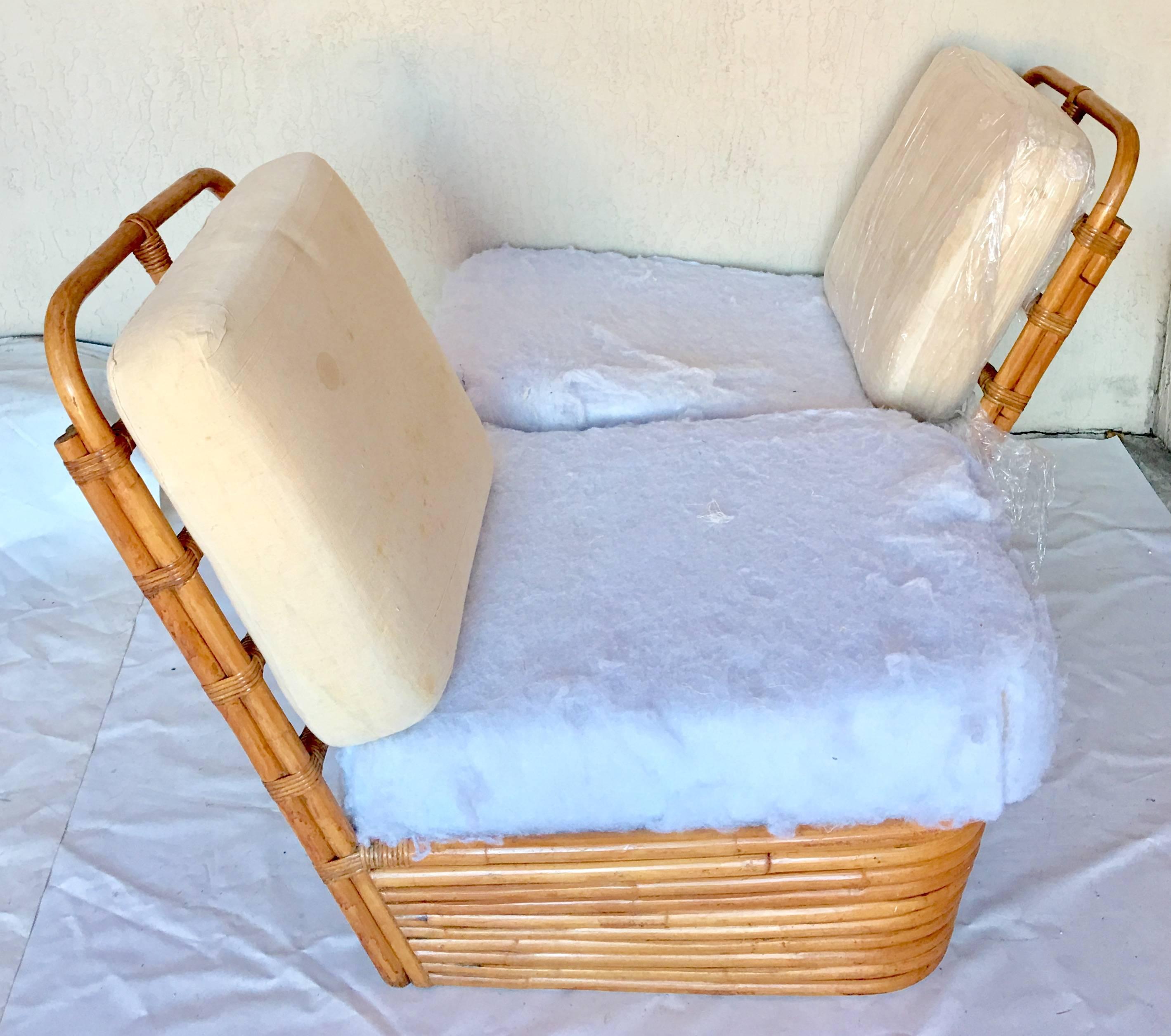 Modern 1950s Paul Frankl Rattan Reed Low Slipper Chair, Pair