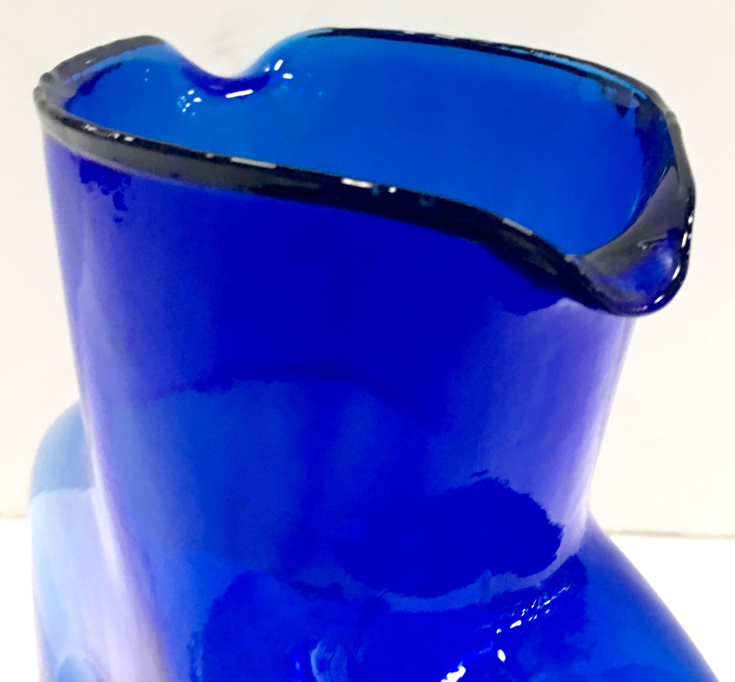 Mid-Century Modern Blenko Glass Cobalt Double Spout Pitcher In Excellent Condition In West Palm Beach, FL