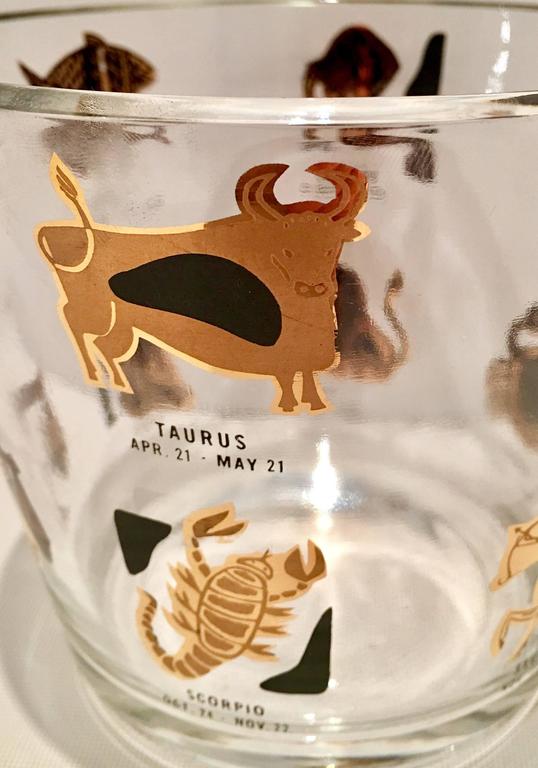 Vintage 22Karat Gold and Black "Zodiac" Drink Glasses, Set of 12 at