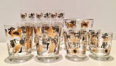 Vintage 22-Karat Gold and Black "Zodiac" Drink Glasses, Set of 12