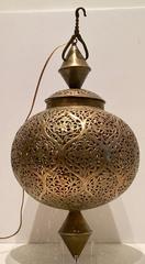 Mid-Century Moroccan Handmade Large Brass Pendant Lantern
