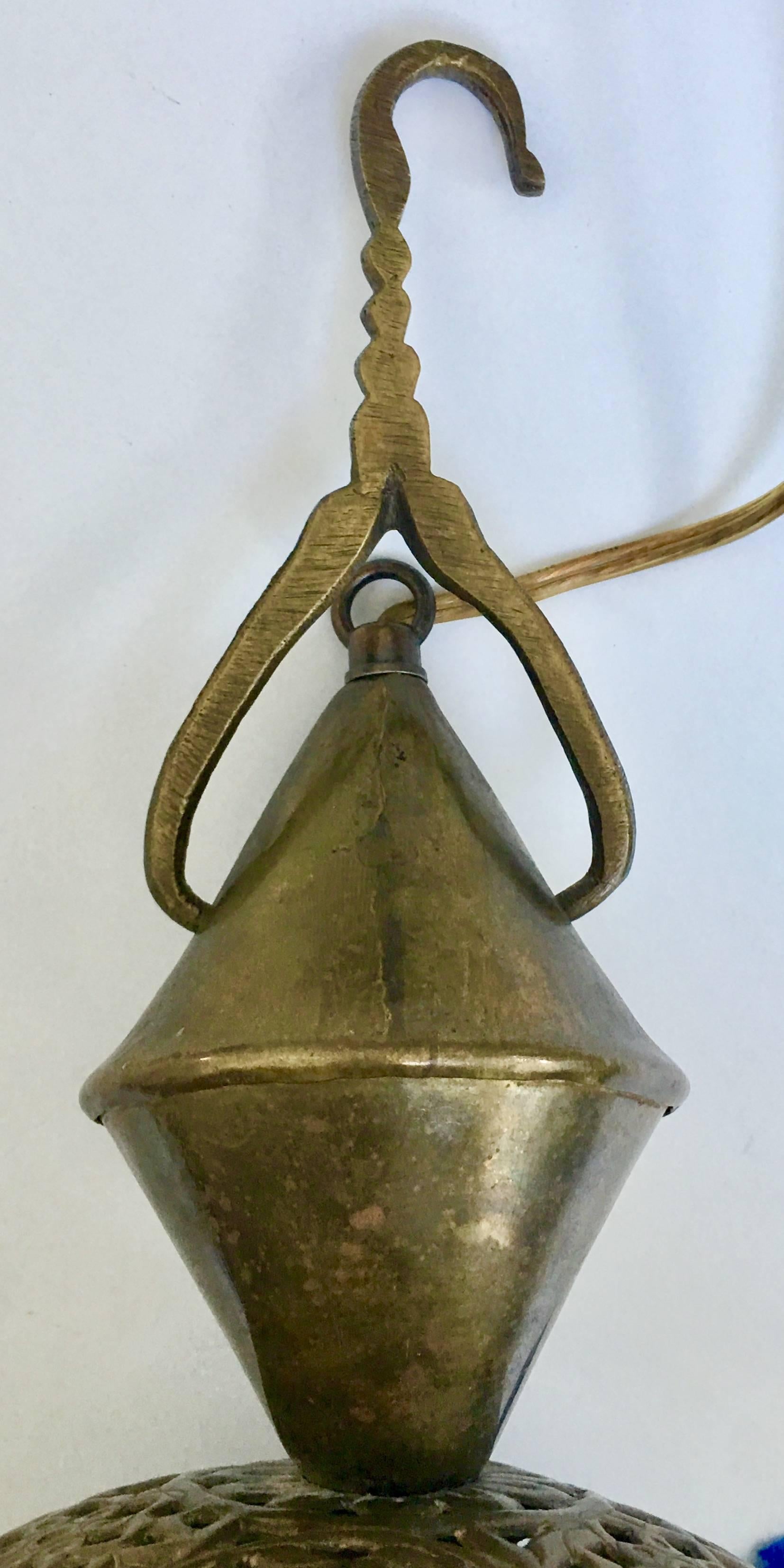 Mid-Century Moroccan Handmade Large Brass Pendant Lantern 5
