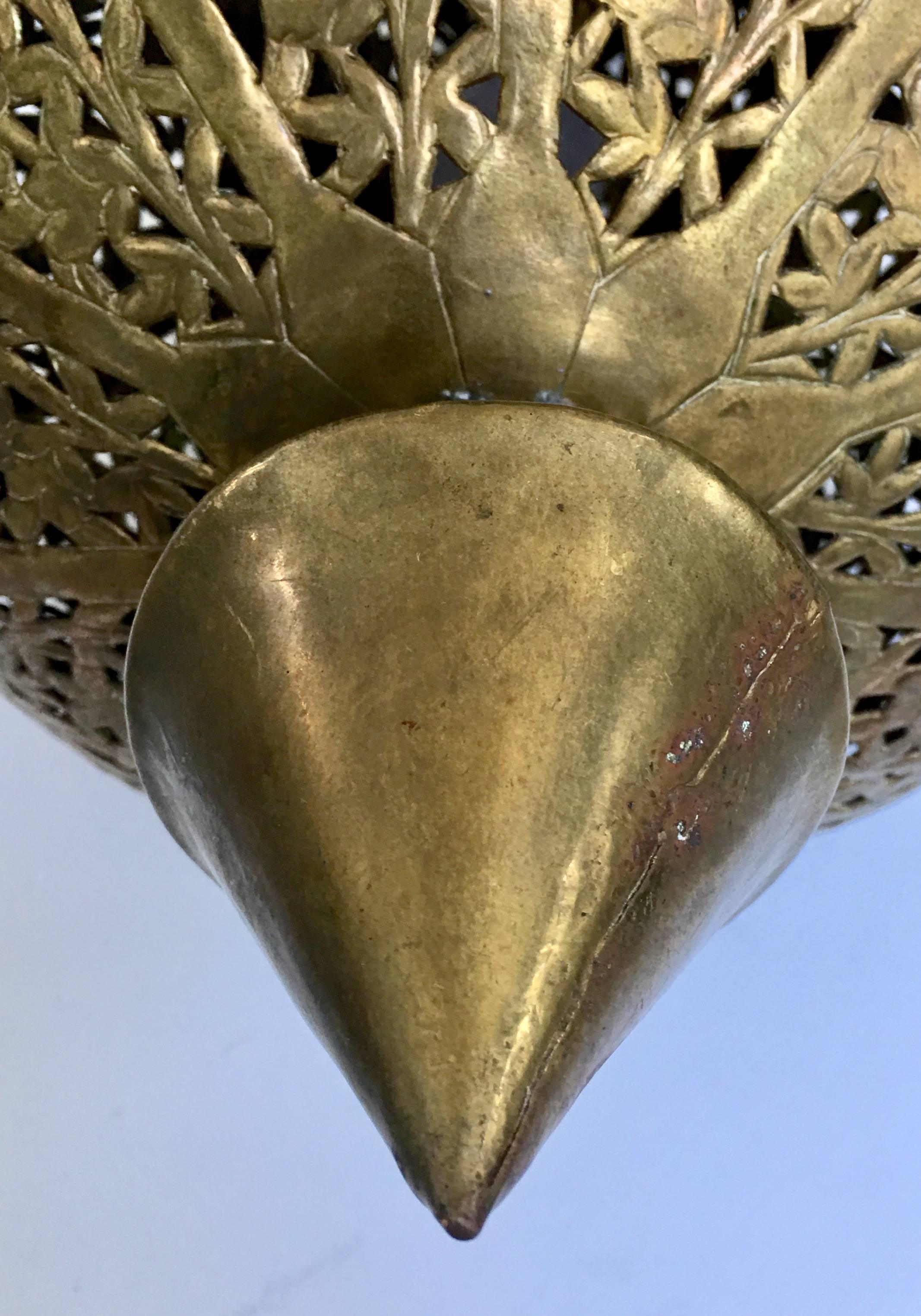 Mid-Century Moroccan Handmade Large Brass Pendant Lantern 4