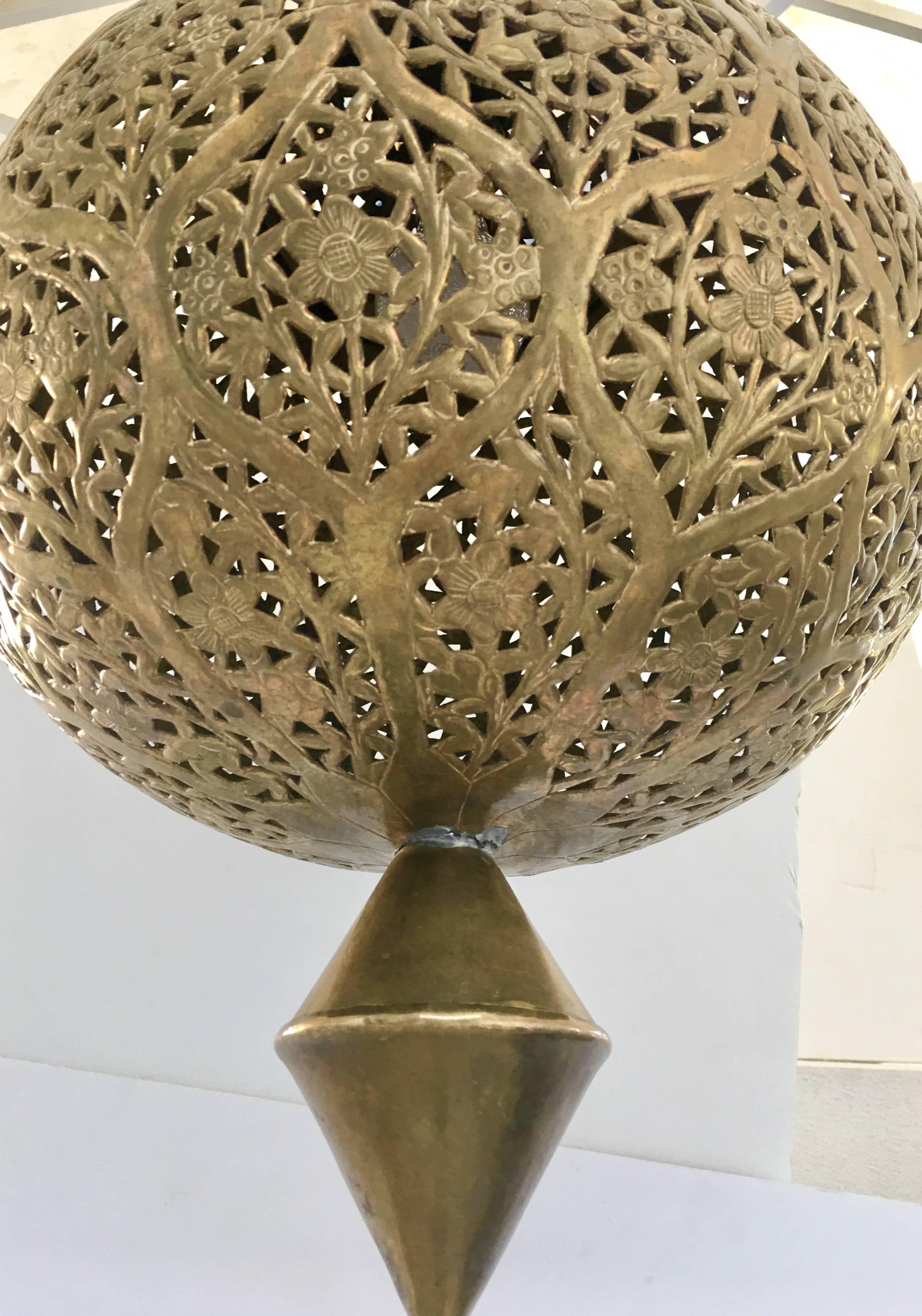 Mid-Century Moroccan Handmade Large Brass Pendant Lantern 2