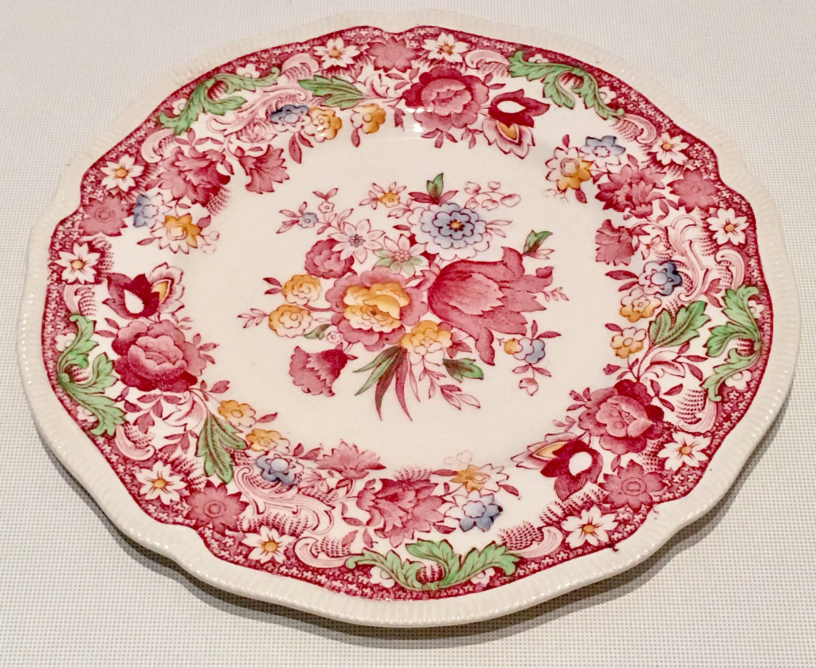 Vintage English transferware set of eight luncheon plates in the Dorchester pattern by Johnson Brothers.