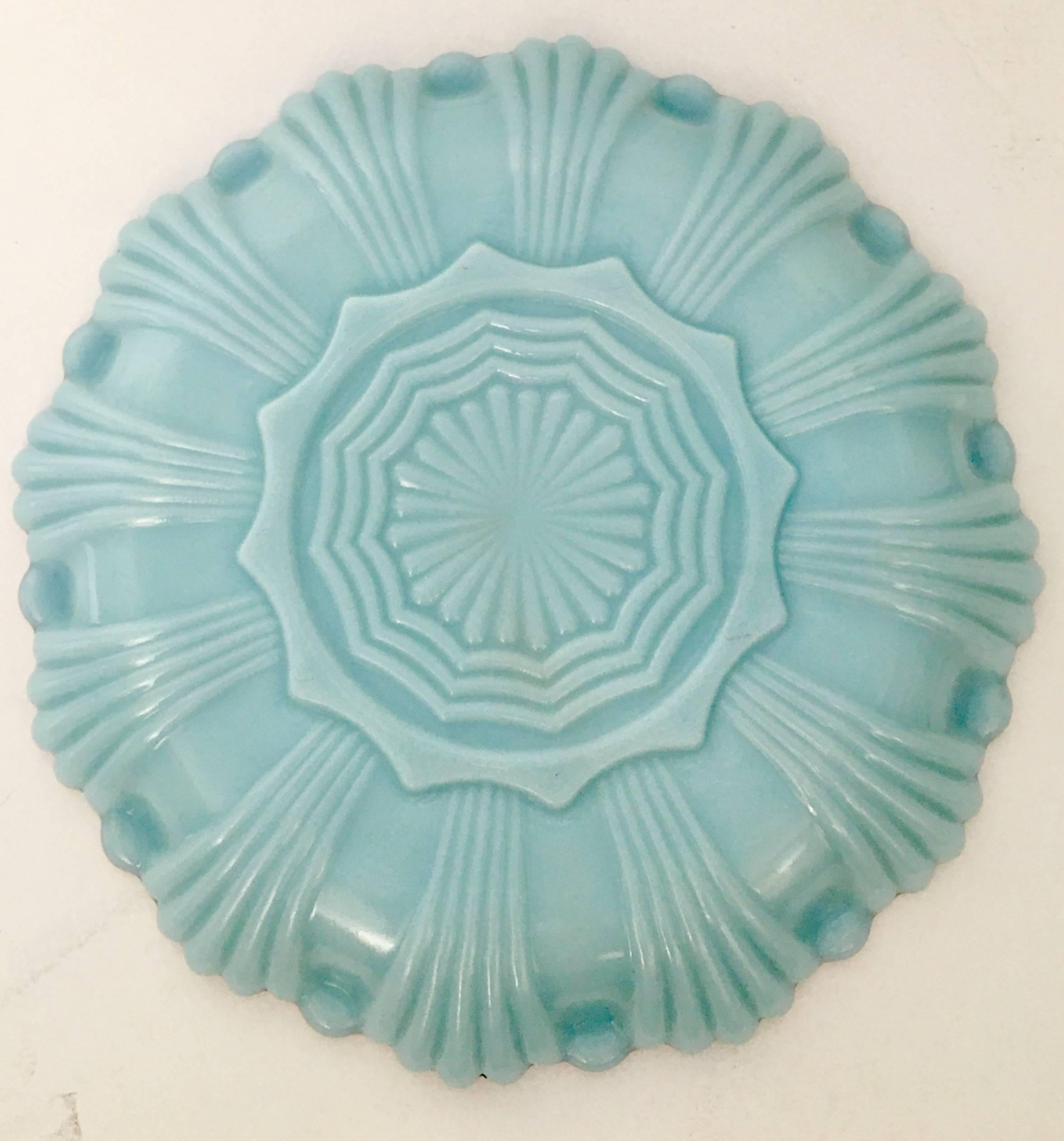 blue glass deviled egg plate