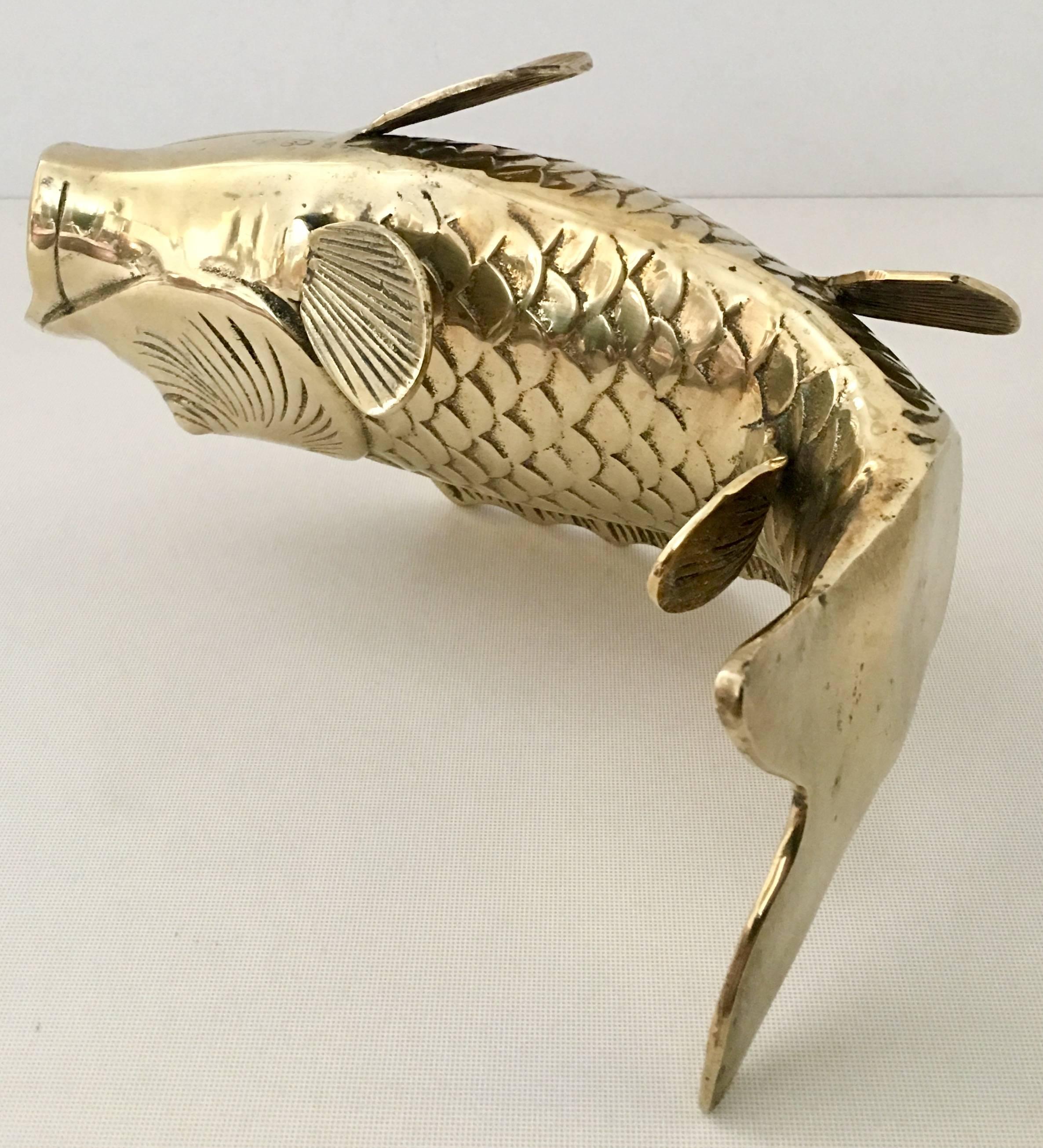 Mid-Century Large Solid Brass Koi Fish Vase Sculpture In Excellent Condition In West Palm Beach, FL