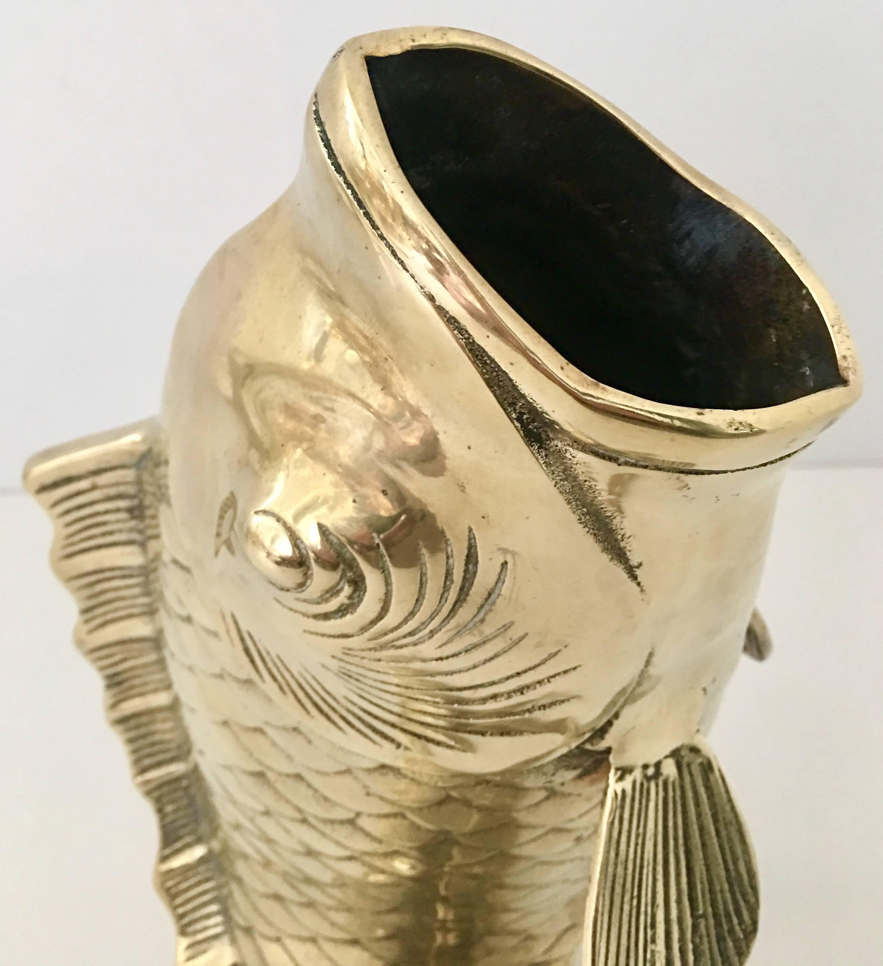 20th Century Mid-Century Large Solid Brass Koi Fish Vase Sculpture