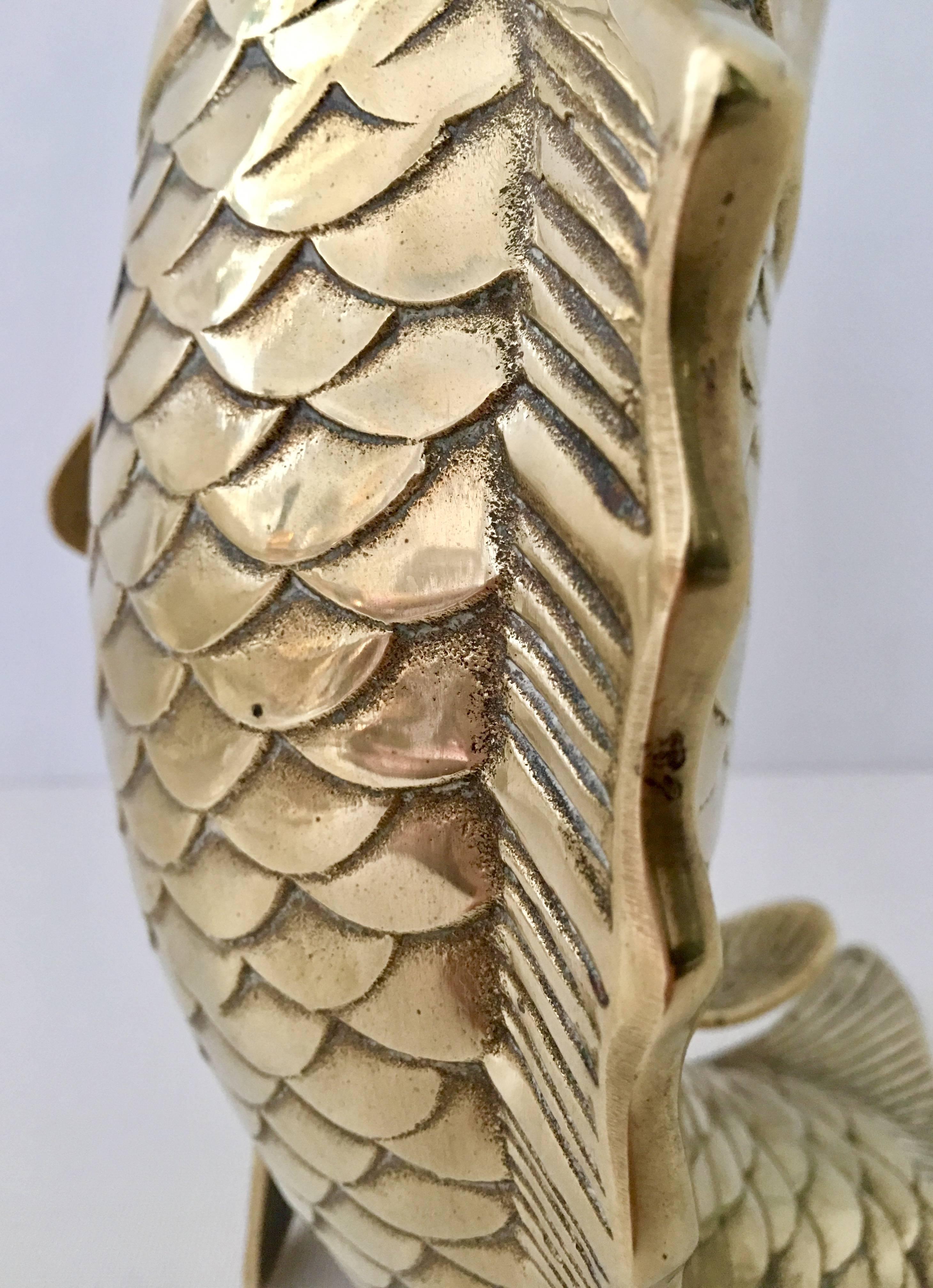 Mid-Century Large Solid Brass Koi Fish Vase Sculpture 2