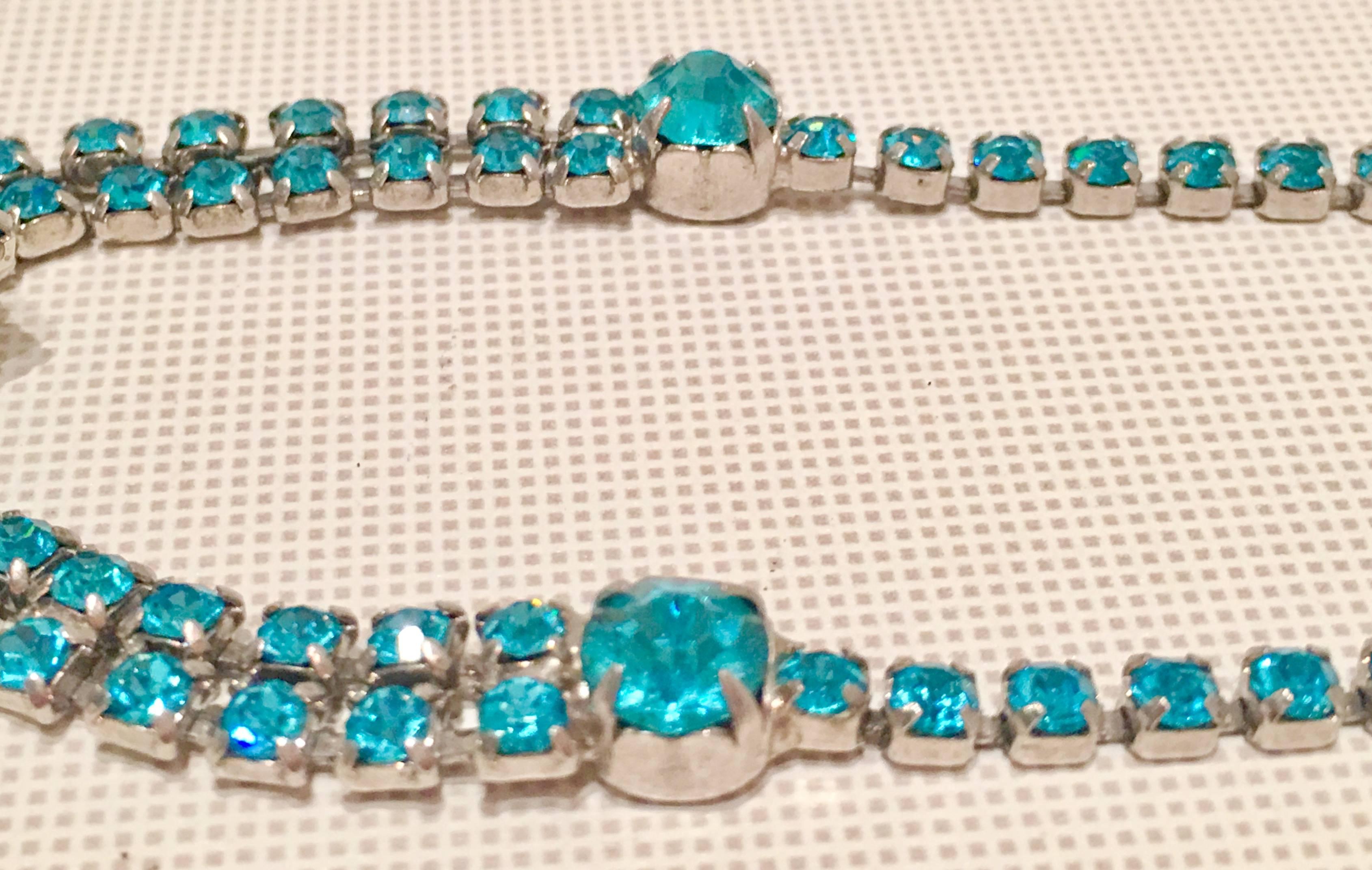 Metal 1960s Blue Sapphire Austrian Crystal 3D Choker Necklace