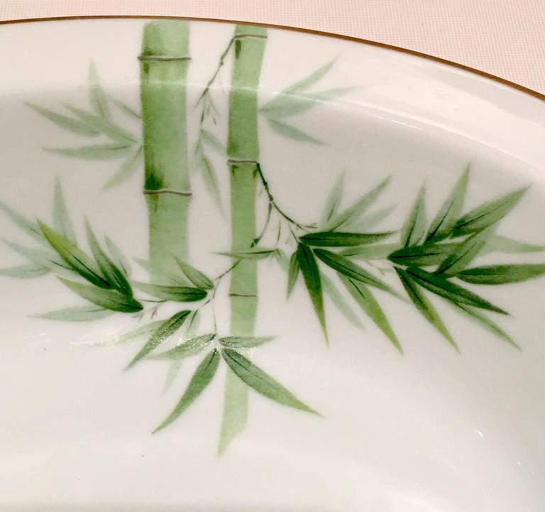 Vintage Japanese Green Bamboo and Gold Rim China Set of 23 Pieces