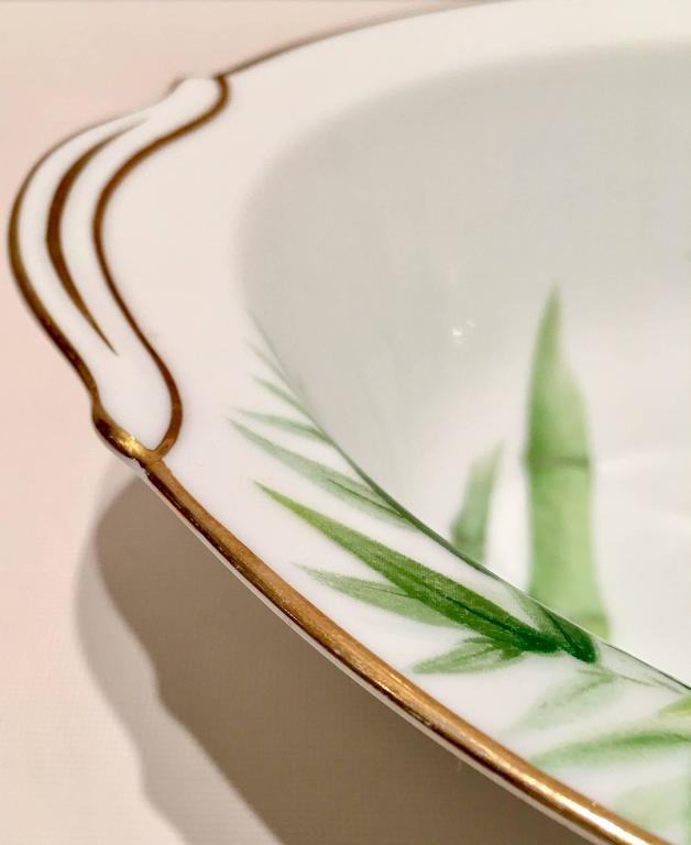 Vintage Japanese Green Bamboo and Gold Rim China Set of 23 Pieces