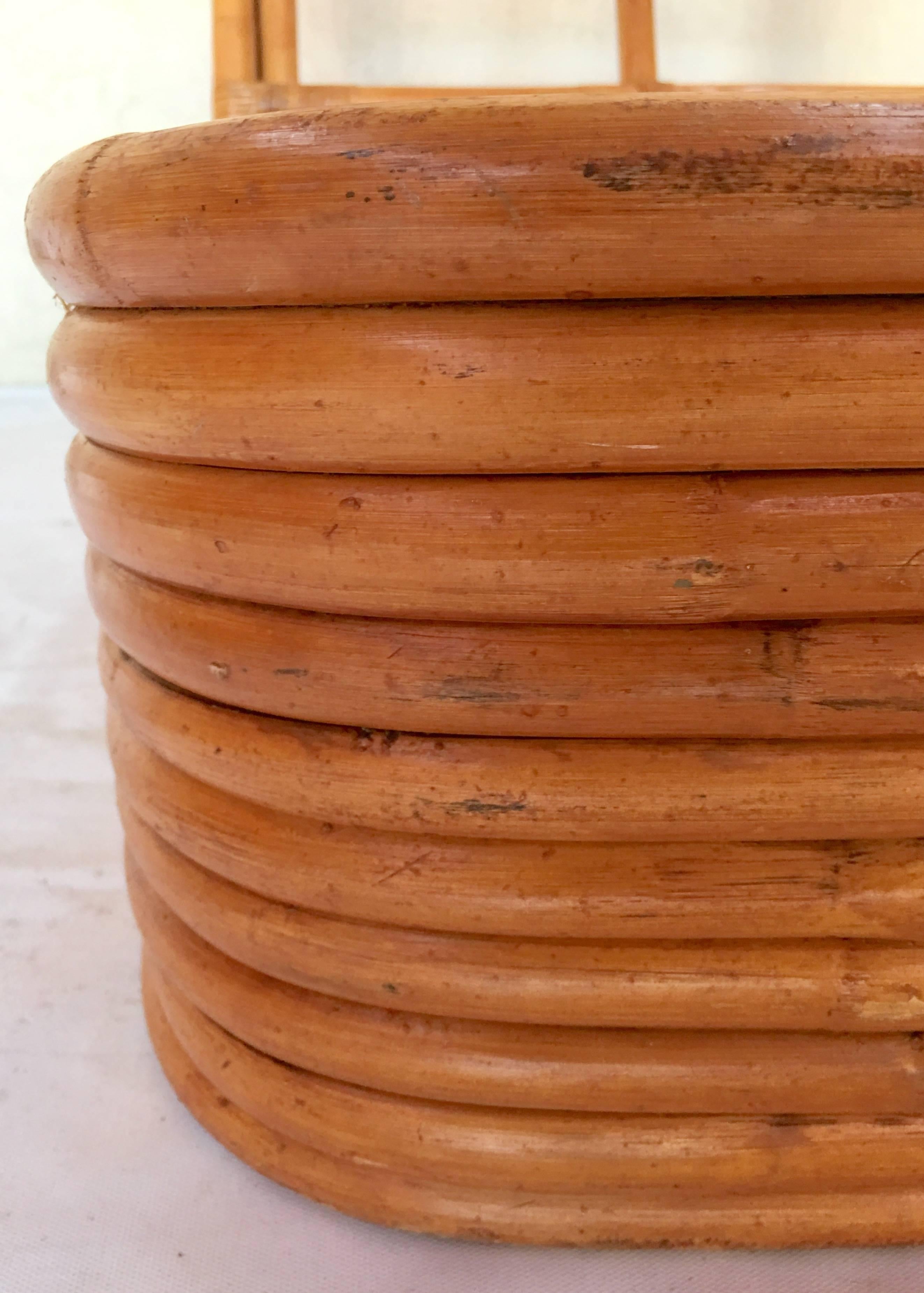 Paul Frankl Mahogany Top Bent Rattan Reed Stacked Table 1