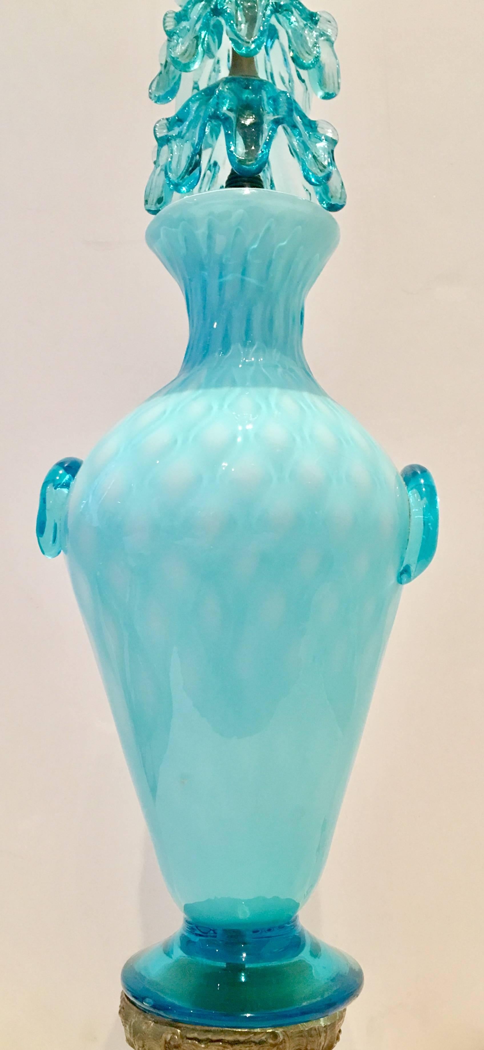 20th Century 21st Century Italian Murano Glass & Bronze Mount Vase Form Lamp
