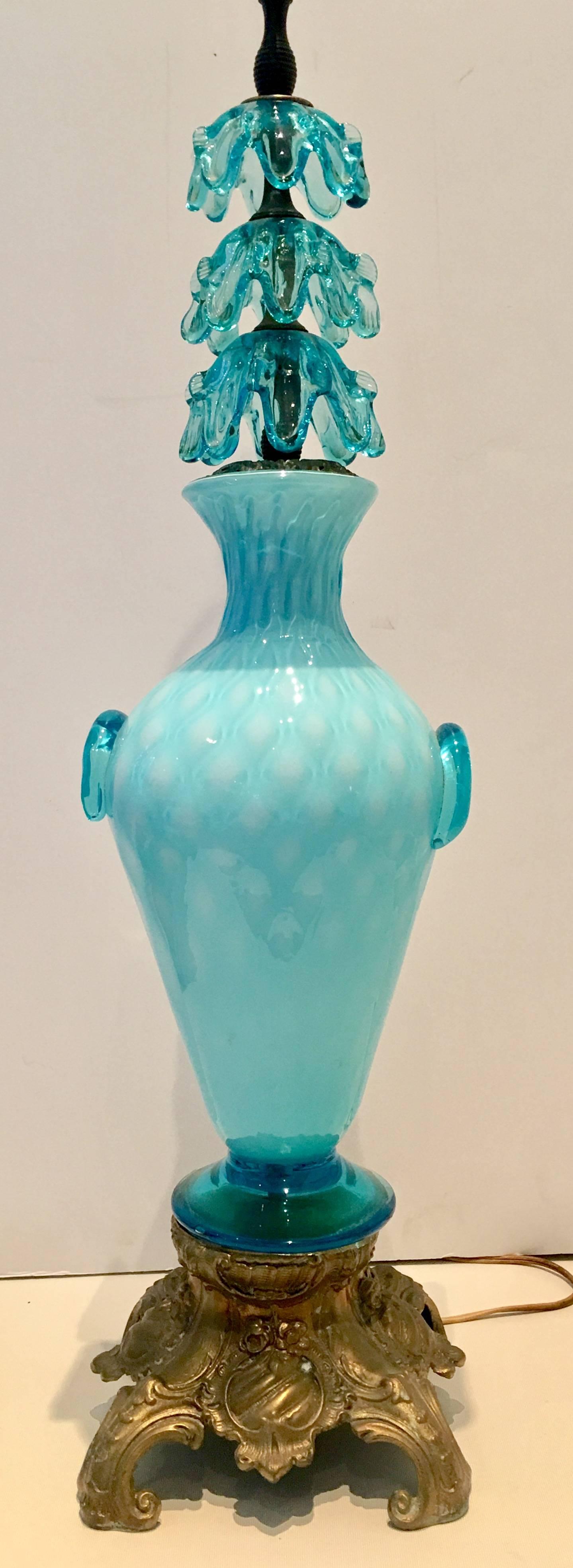 21st Century Italian Murano Glass & Bronze Mount Vase Form Lamp In Good Condition In West Palm Beach, FL