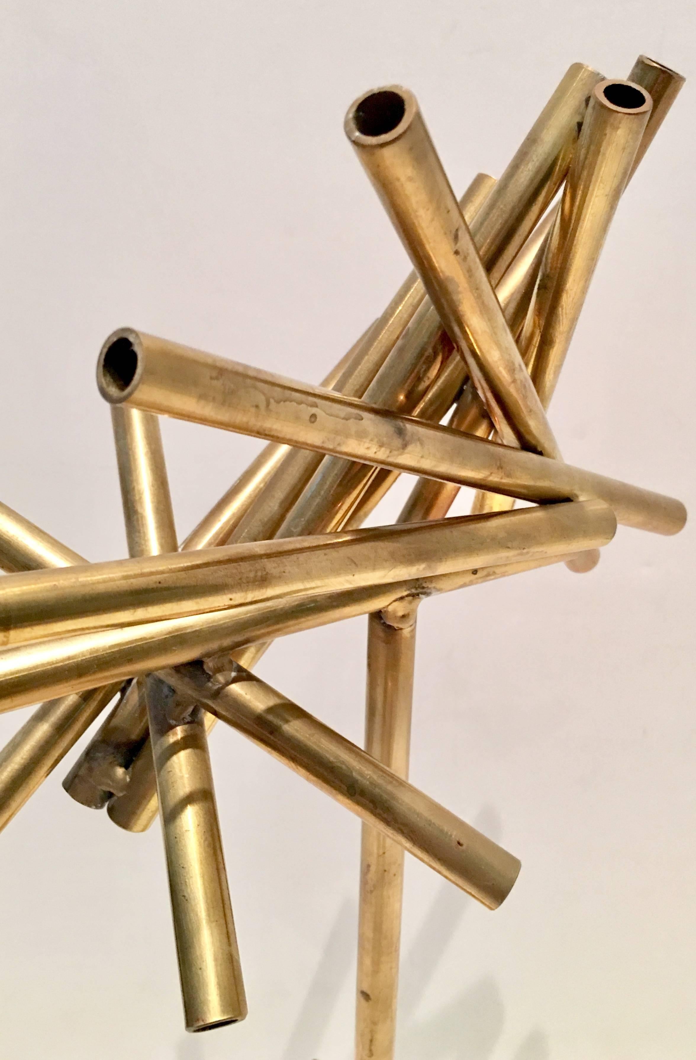 Modern Brass and Marble Abstract Tubular Sticks Sculpture 4