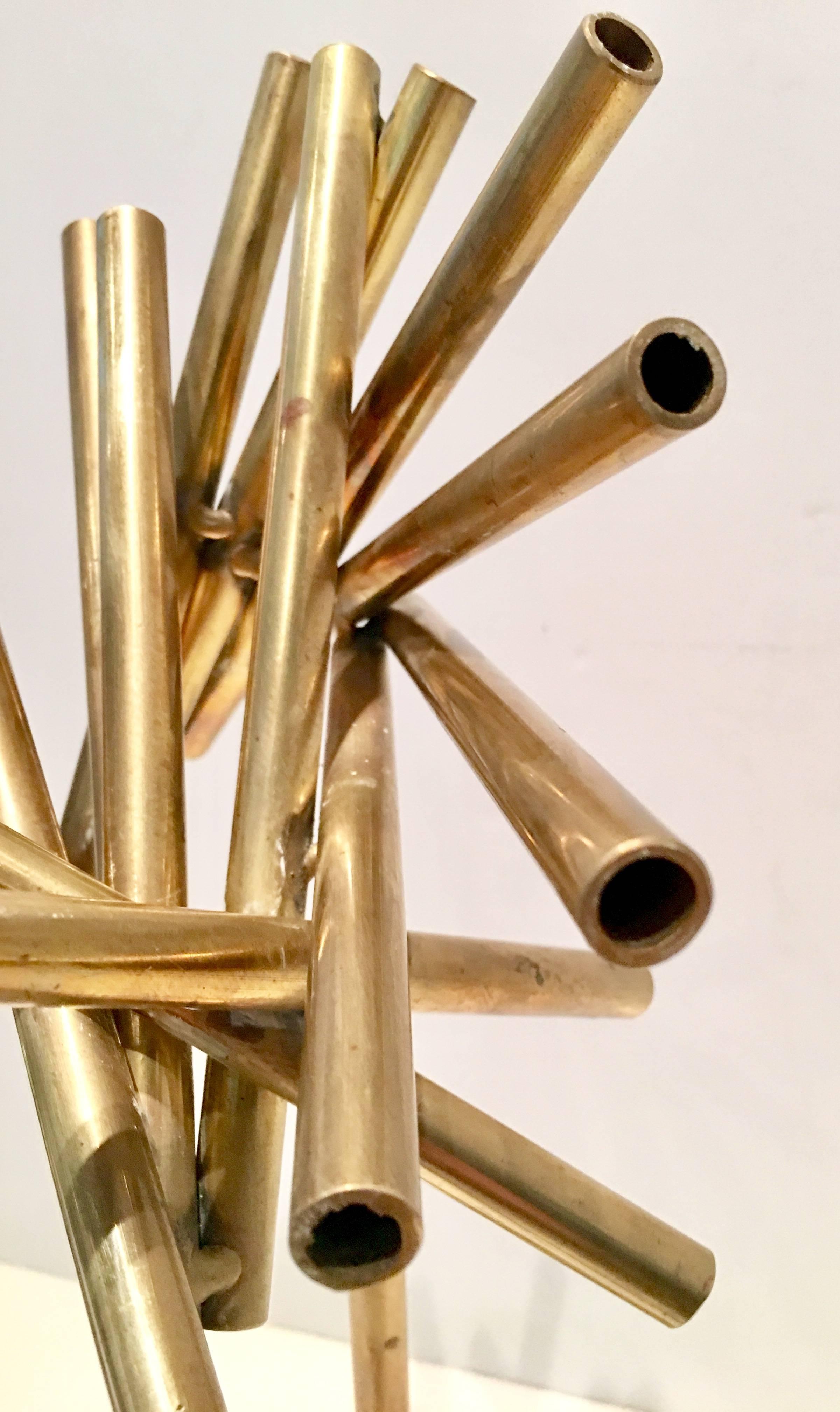 Modern Brass and Marble Abstract Tubular Sticks Sculpture 3