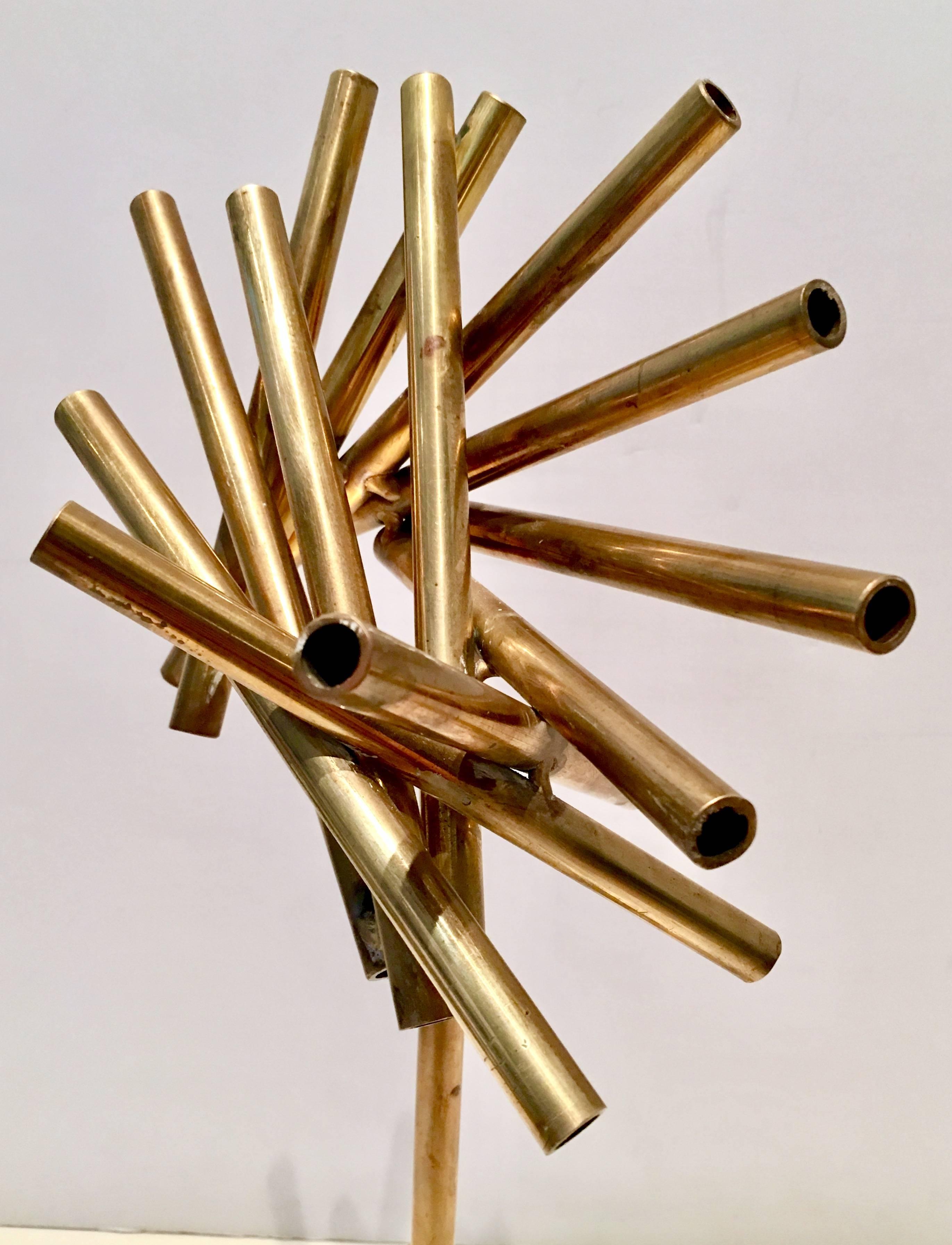 Modern Brass and Marble Abstract Tubular Sticks Sculpture 1