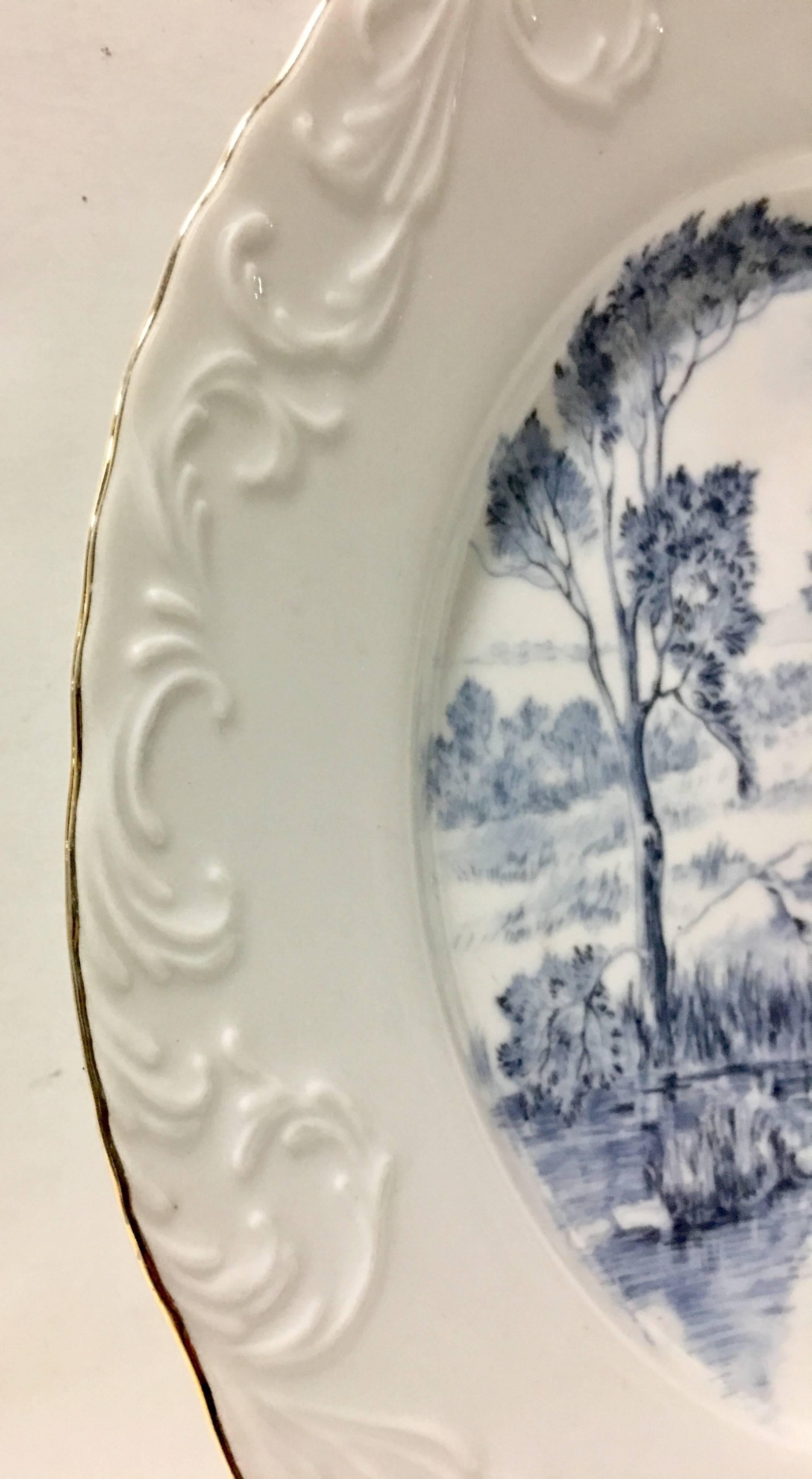 Gold Vintage Portugal Blue and White Ceramic Dinnerware Set of 26 by Spal Porcelanas