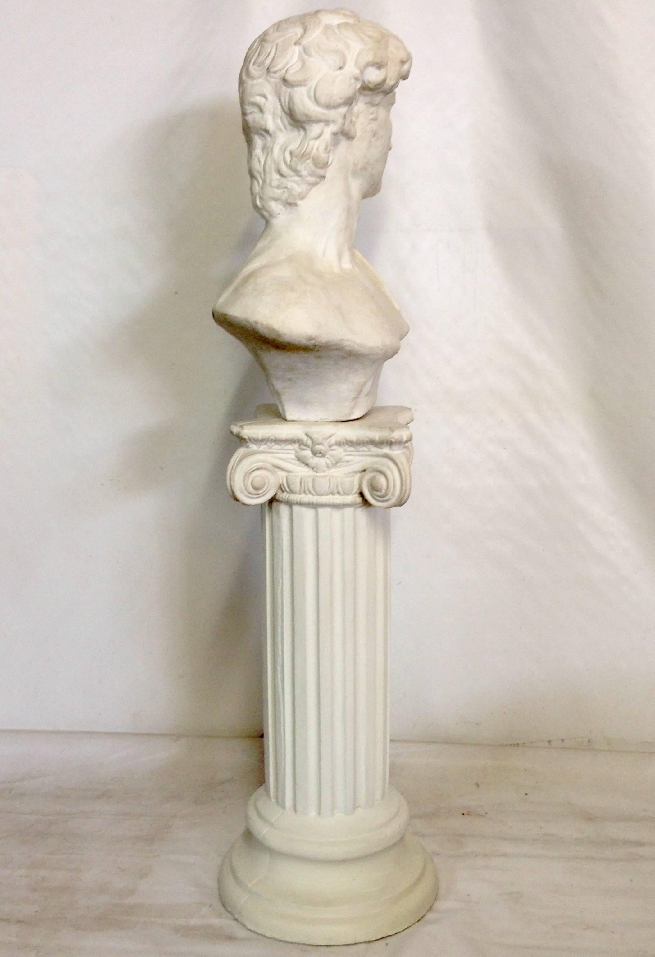 European Vintage Life Size Concrete Male Roman Bust Sculpture and Pedestal For Sale