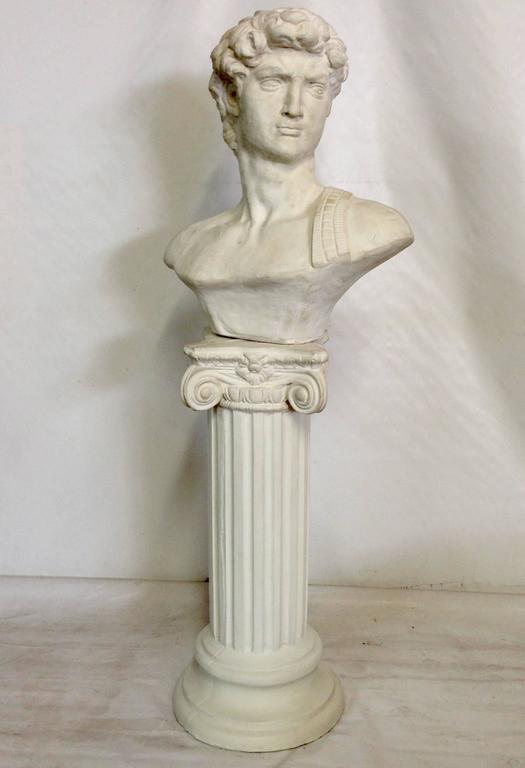 Vintage Life Size Concrete Male Roman Bust Sculpture and Pedestal For