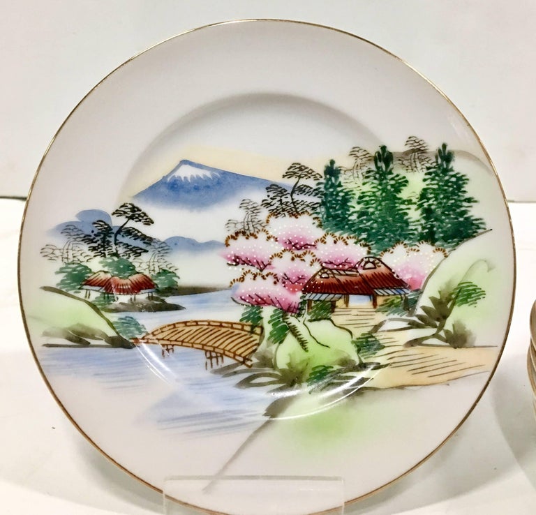MidCentury Japanese Kutani "Mt. Fuji" Dinnerware, Set of 21 For Sale