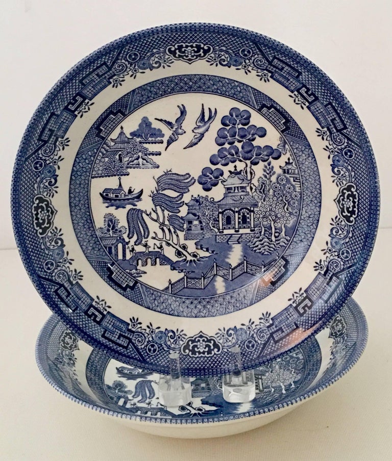 Vintage Staffordshire, England Ceramic Dinnerware "Blue Willow" Set of