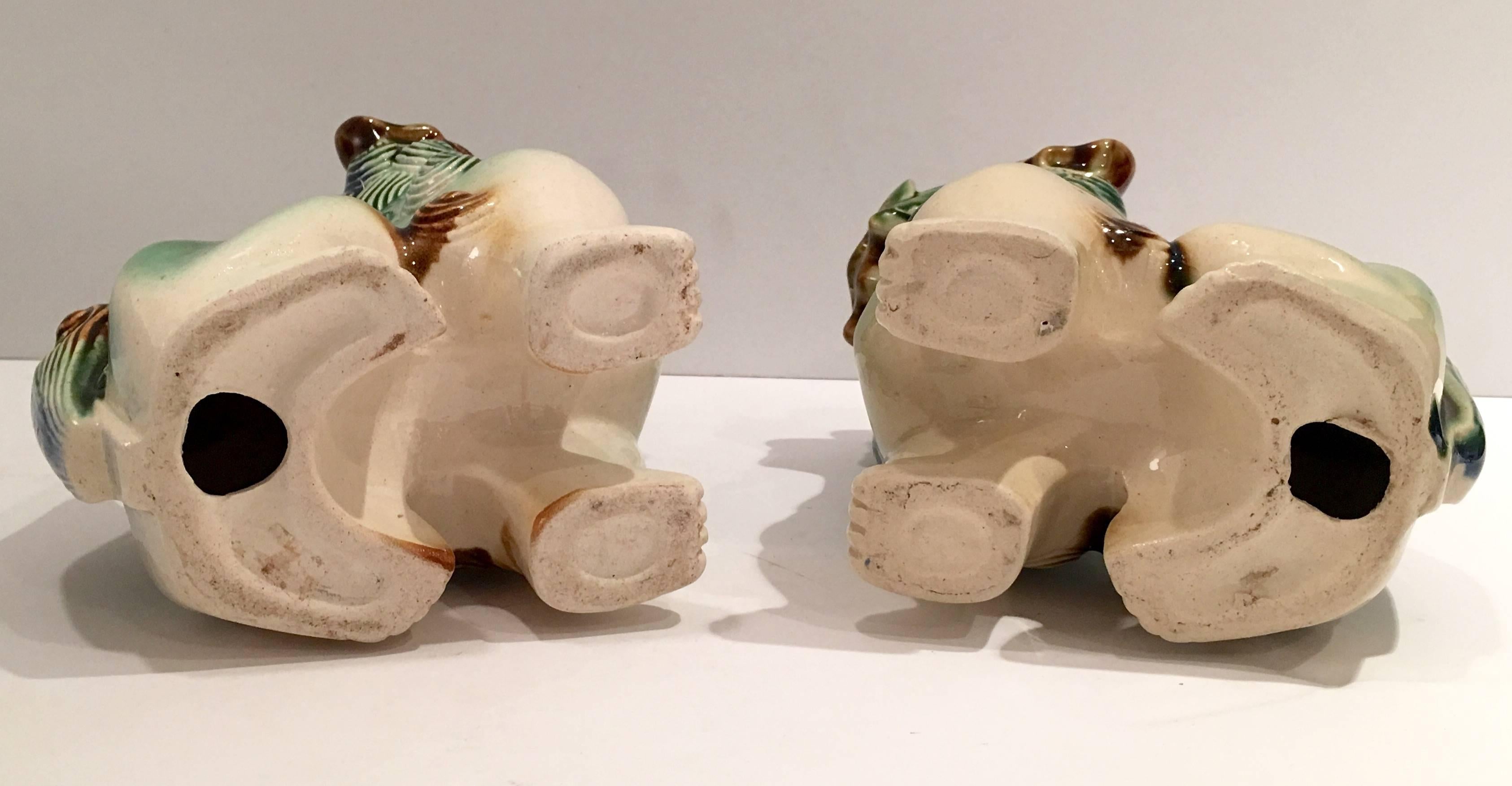 Pair of Chinese Polychrome Ceramic Glaze Foo Dogs 4