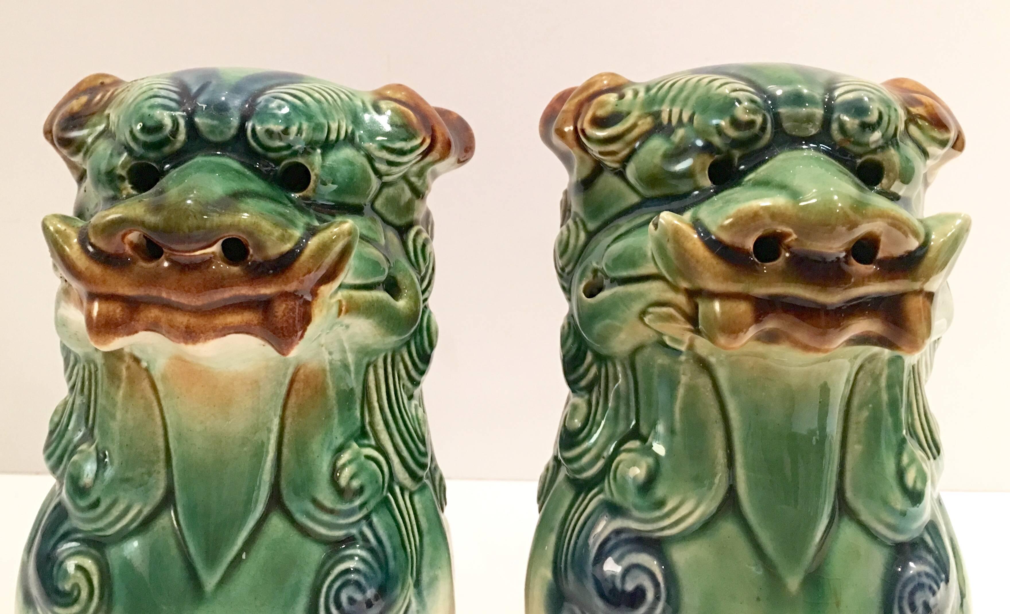 Pair of Chinese Polychrome Ceramic Glaze Foo Dogs 3