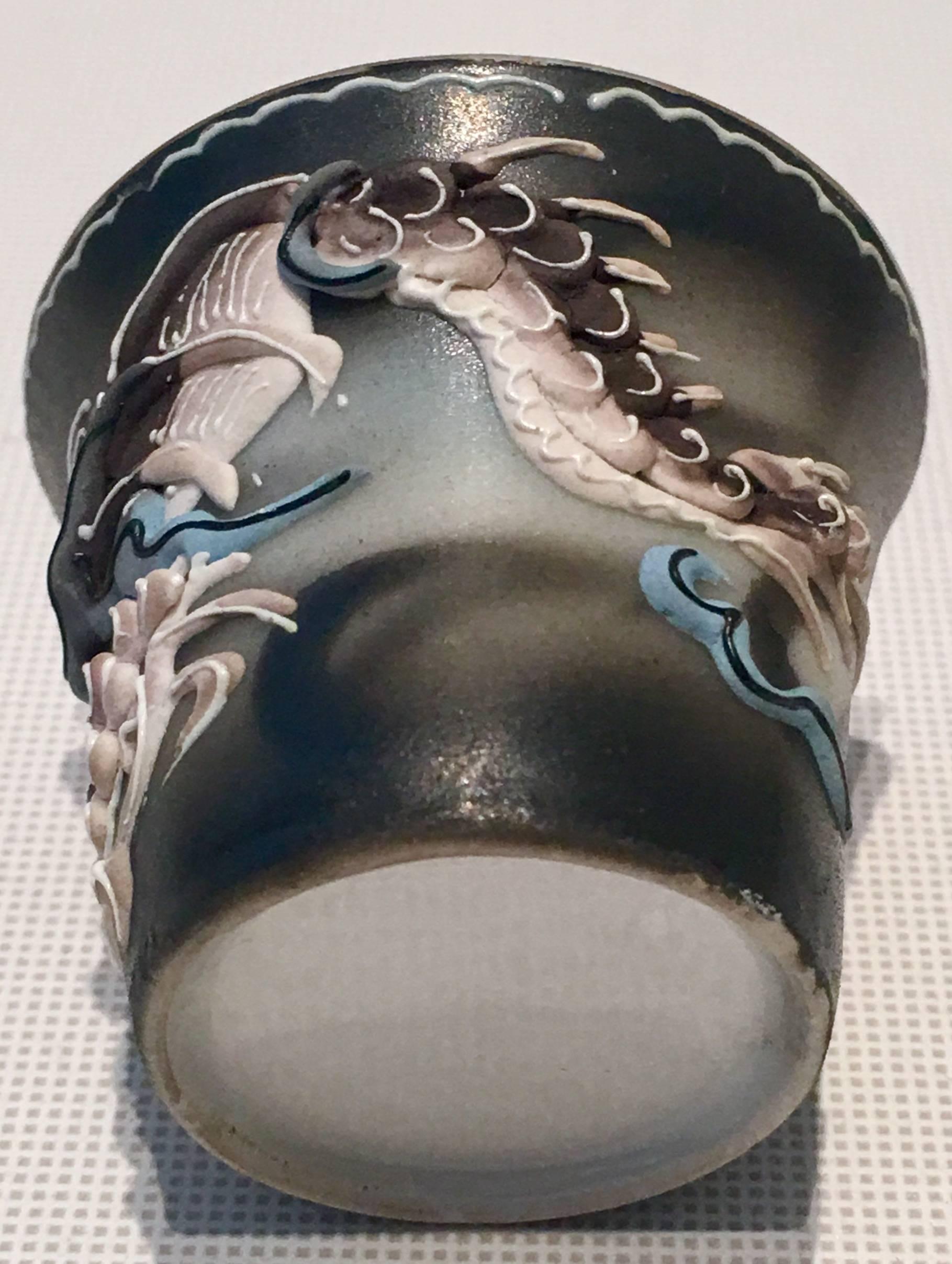Japanese Mid-Century Porcelain Moriage Dragon Ware Saki Set of Eight